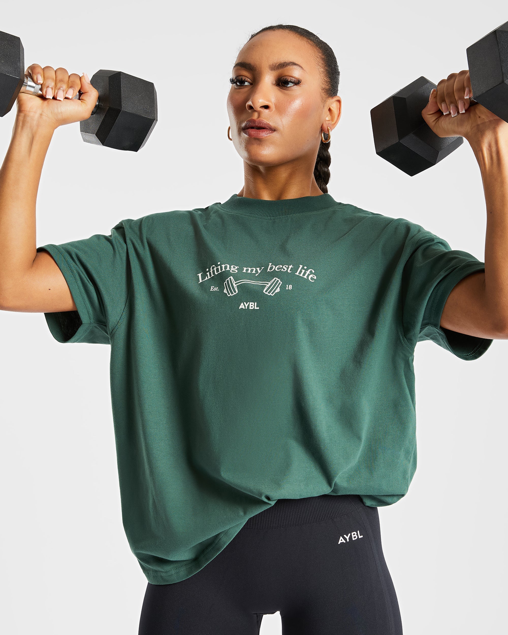 Lifting My Best Life Oversized T Shirt - Forest Vert