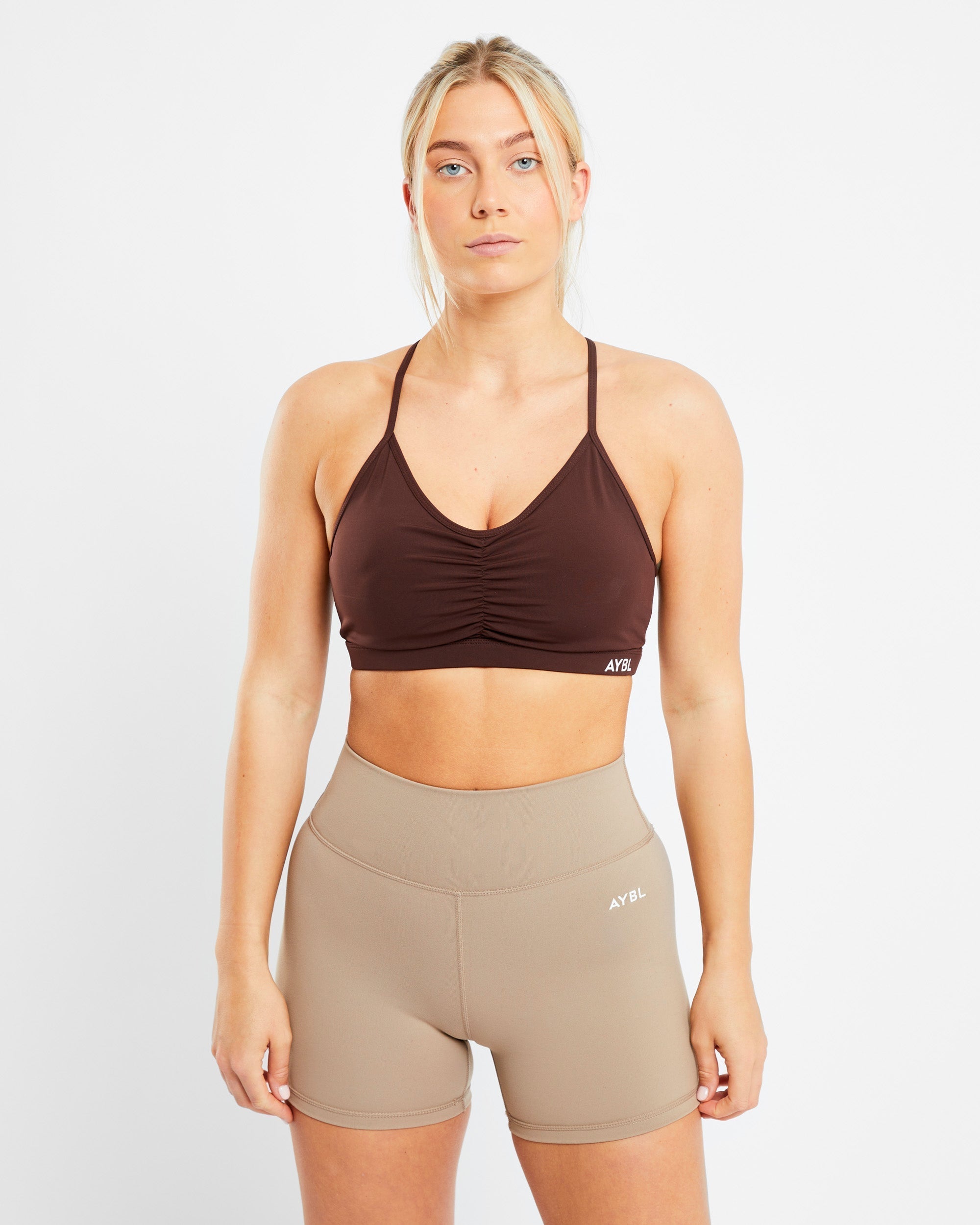 Essential Ruched Sports Bra - Chocolate Marron