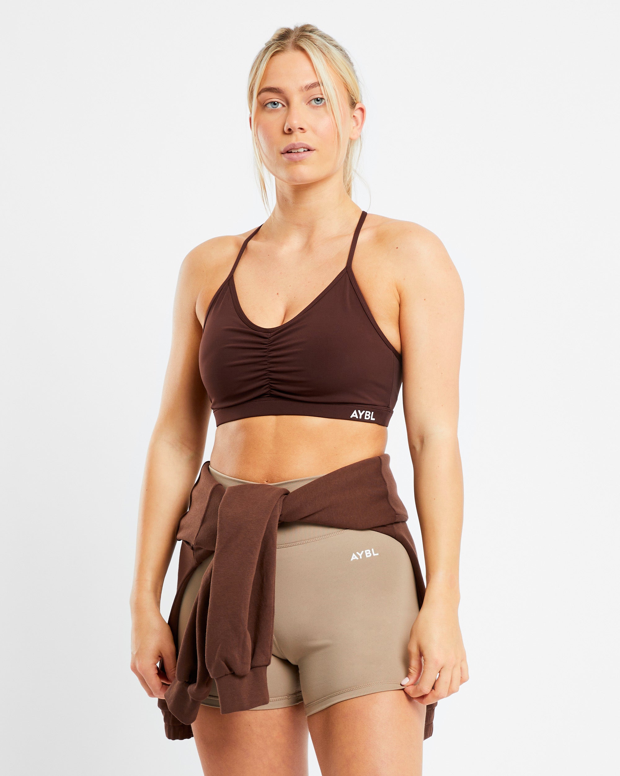 Essential Ruched Sports Bra - Chocolate Marron