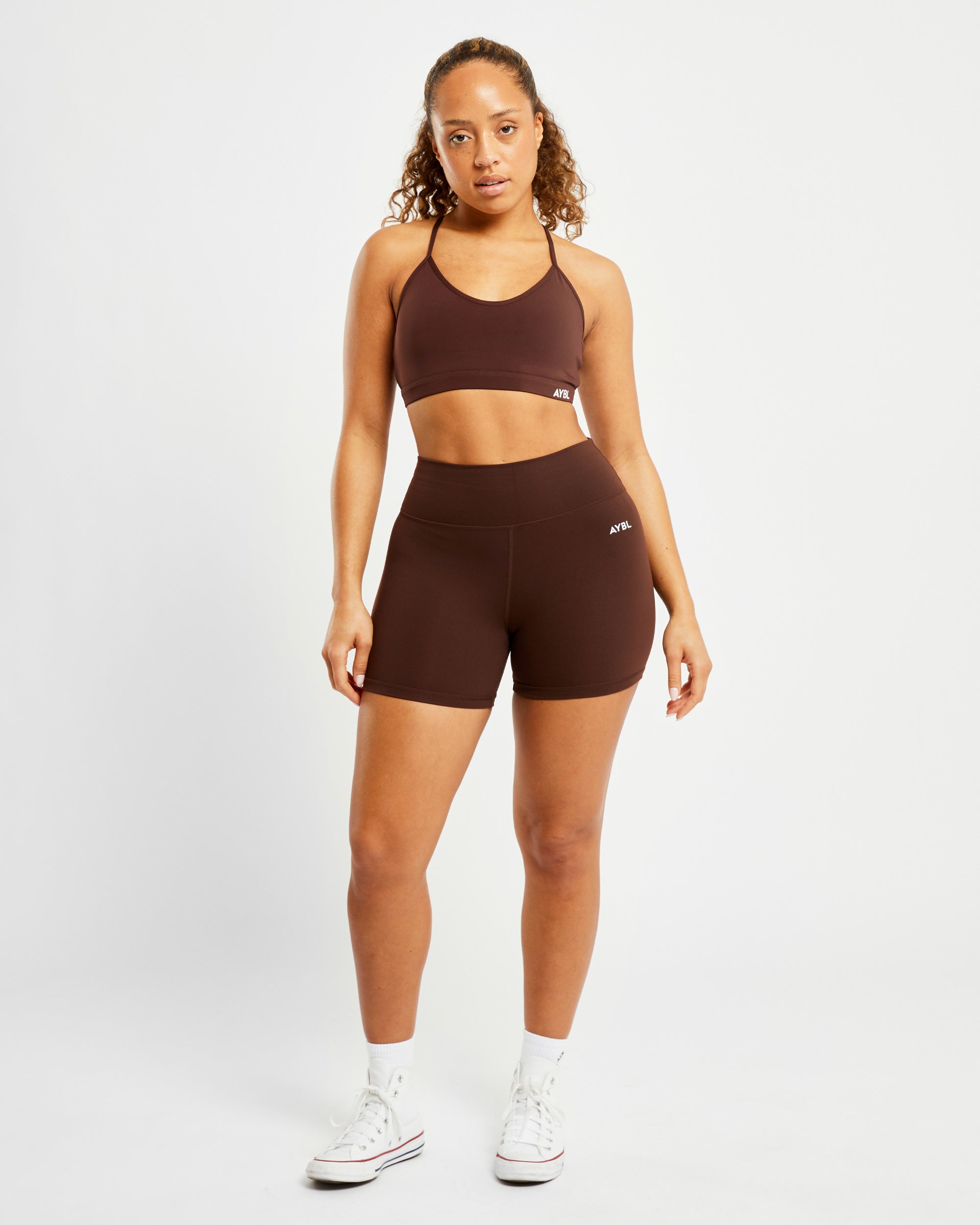 Essential V Neck Sports Bra - Chocolate Marron