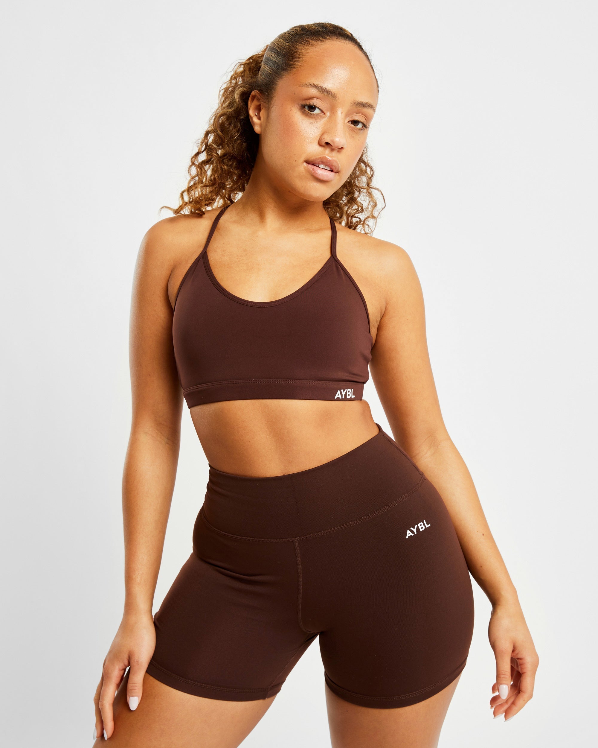 Essential V Neck Sports Bra - Chocolate Marron