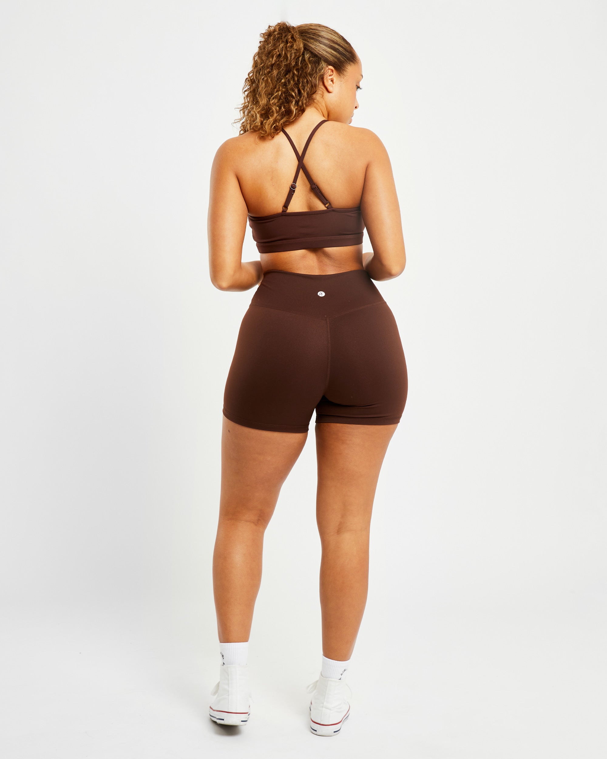 Essential V Neck Sports Bra - Chocolate Marron