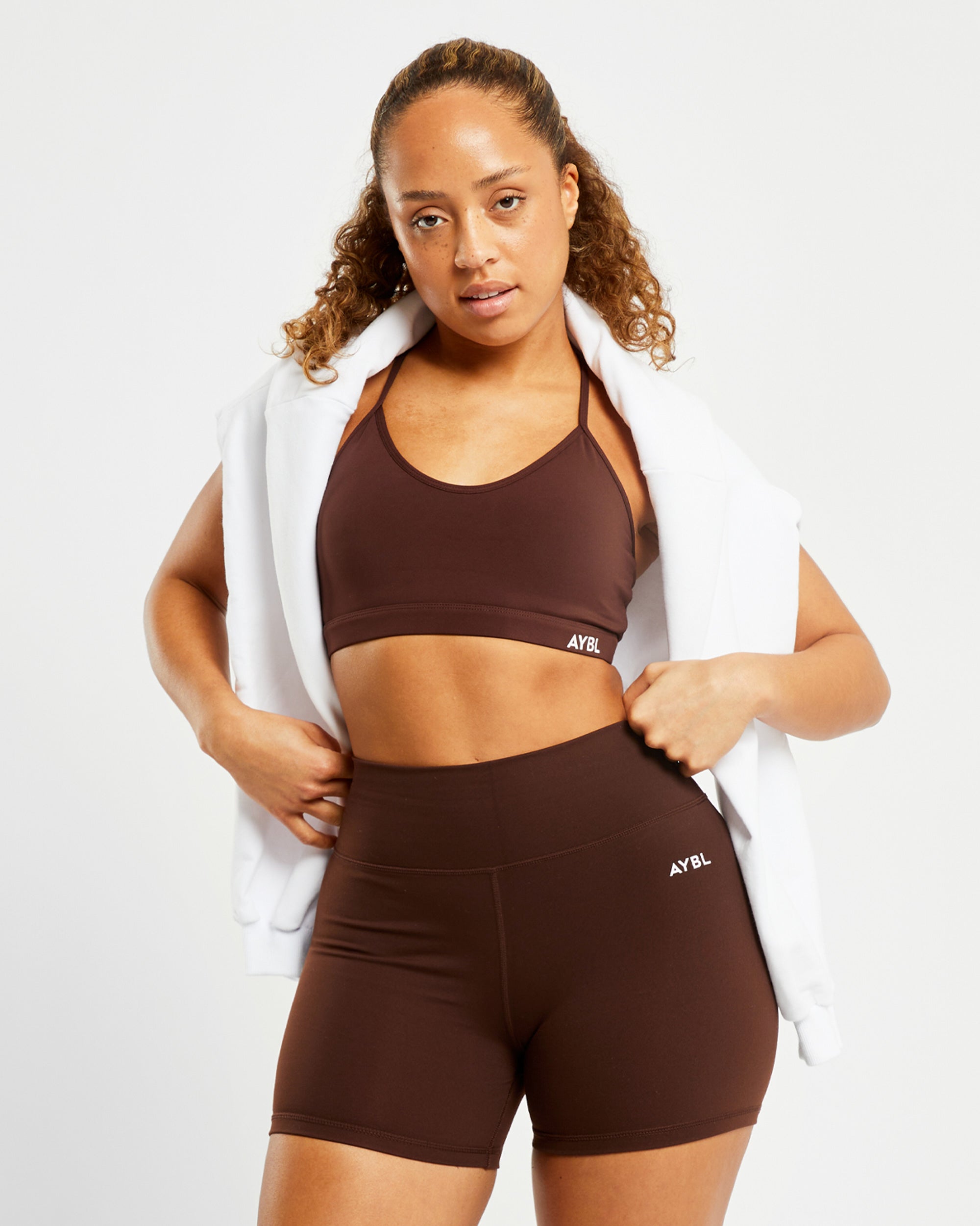 Essential V Neck Sports Bra - Chocolate Marron