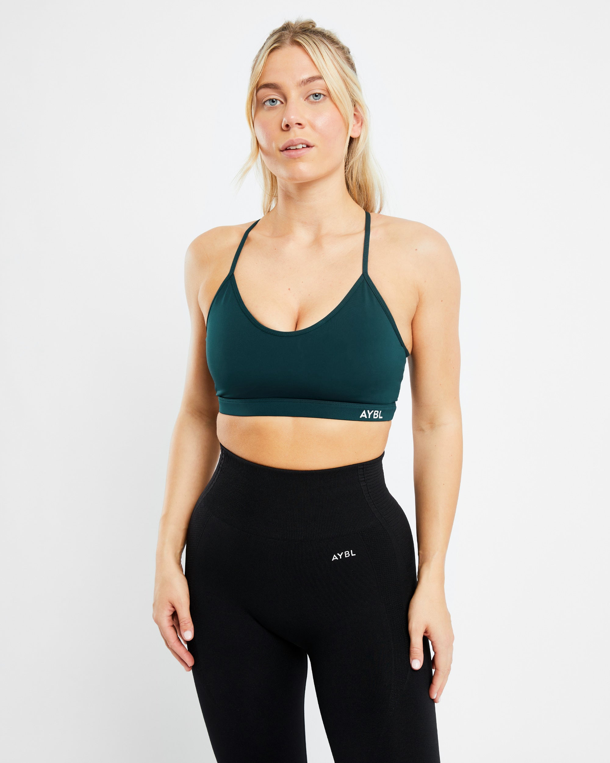 Essential V Neck Sports Bra - Forest Vert