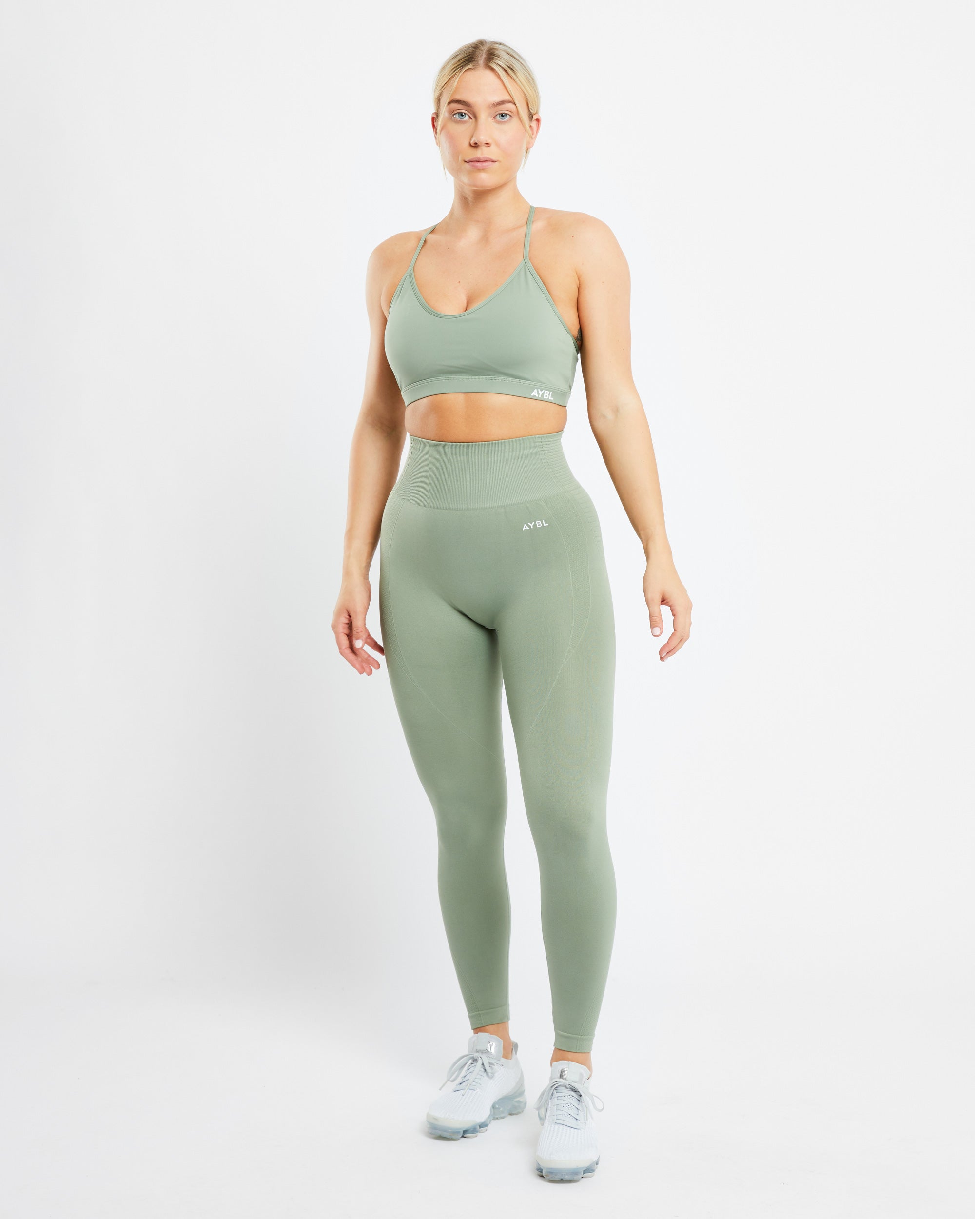 Essential V Neck Sports Bra - Olive Vert