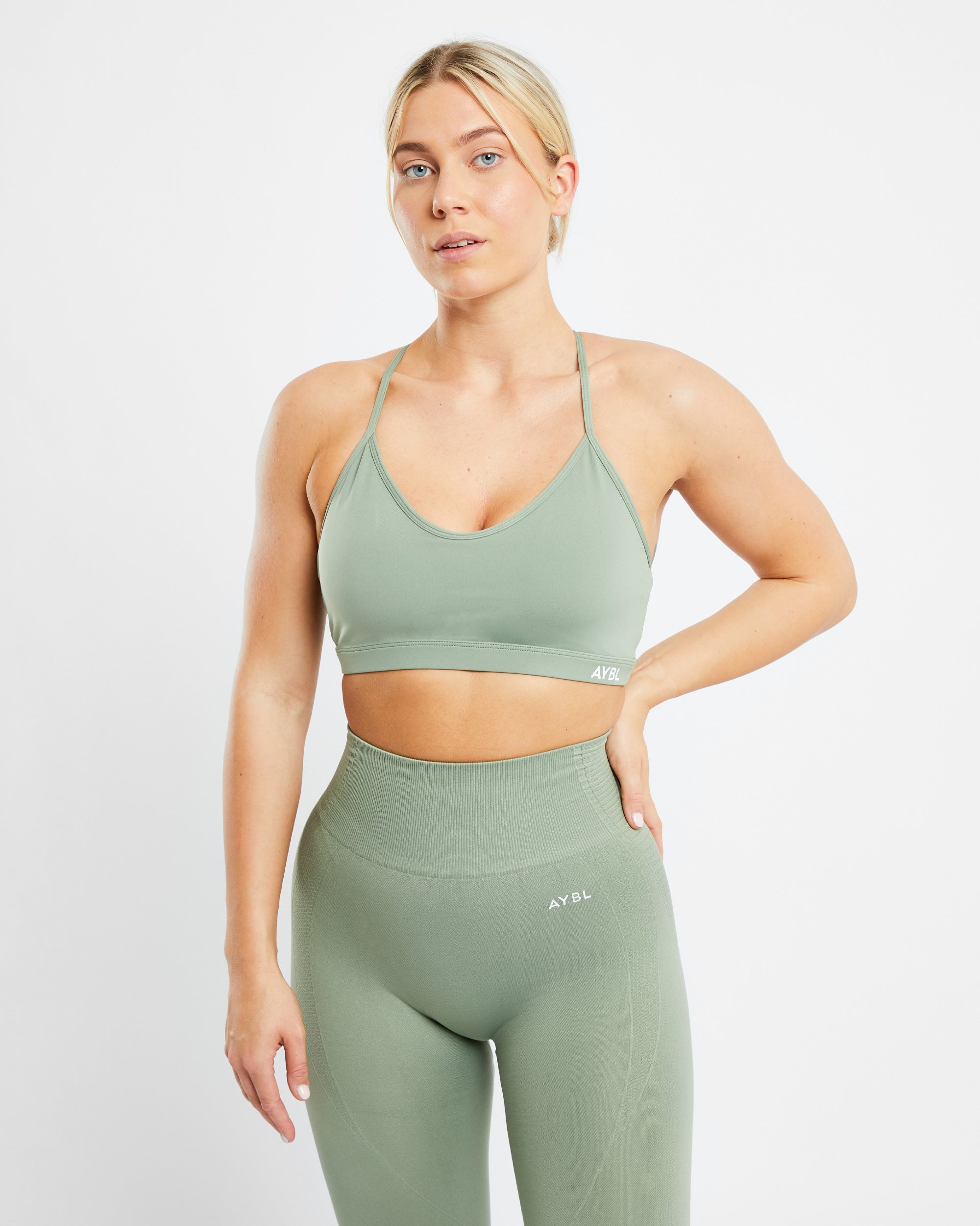 Essential V Neck Sports Bra - Olive Vert