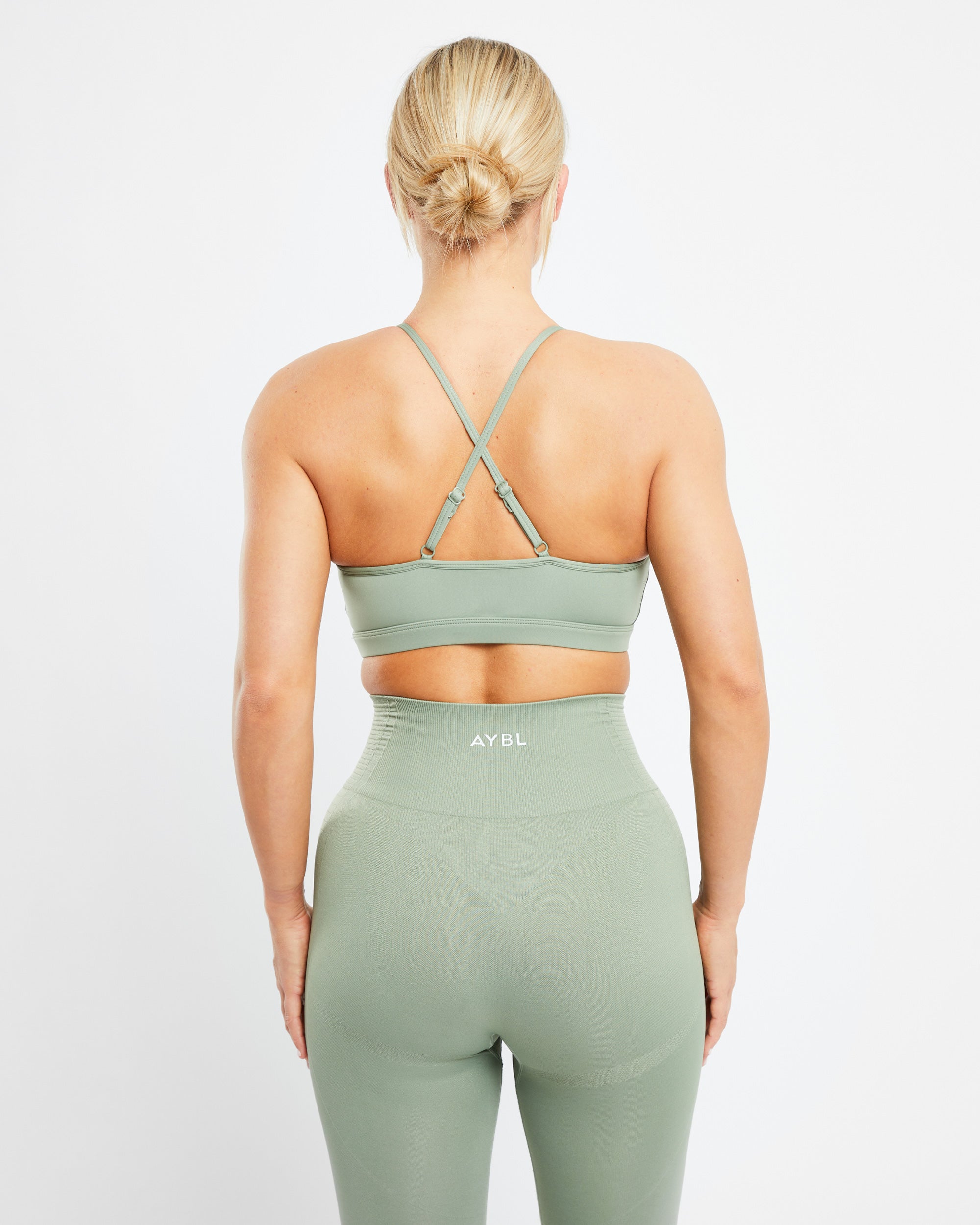 Essential V Neck Sports Bra - Olive Vert