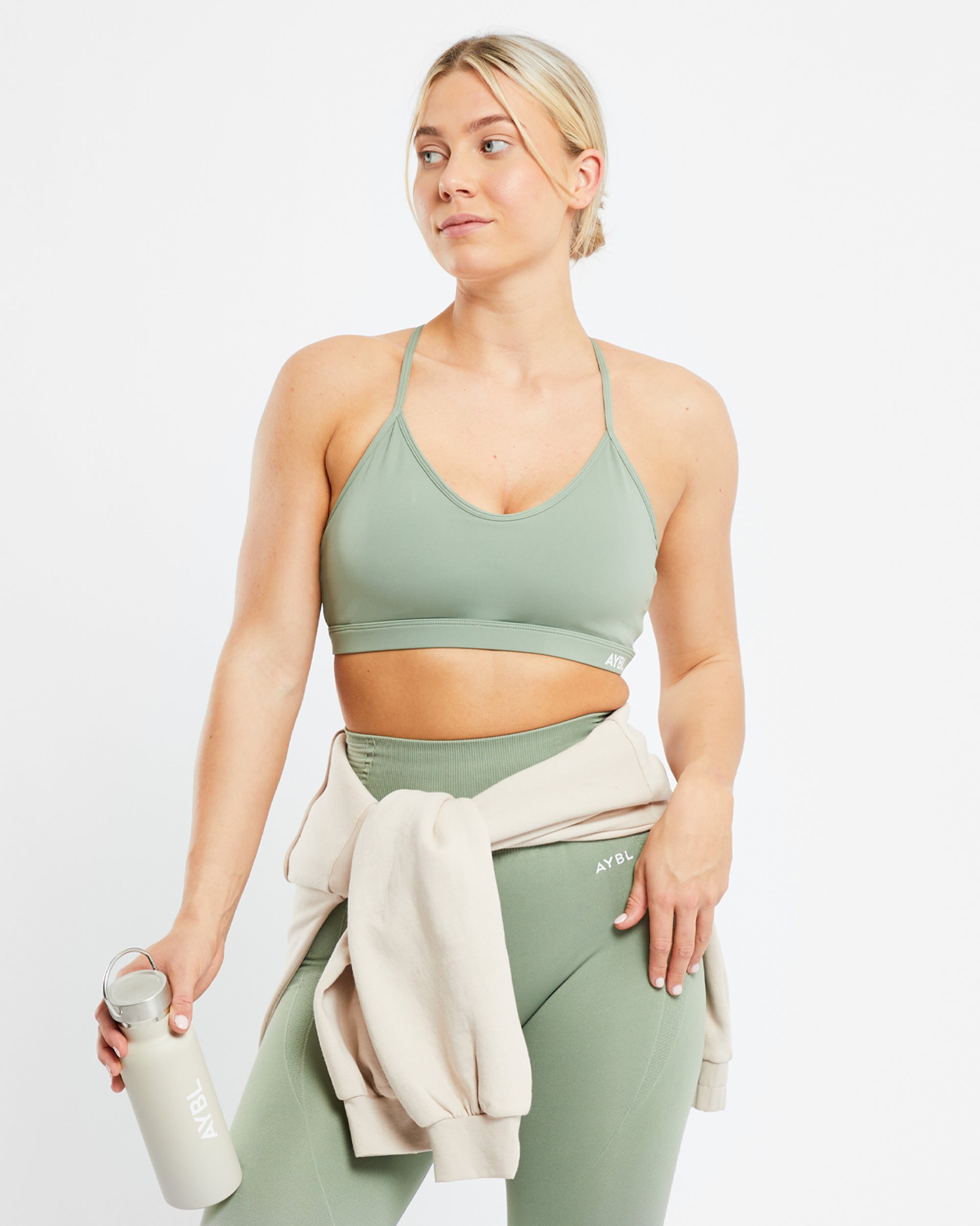 Essential V Neck Sports Bra - Olive Vert