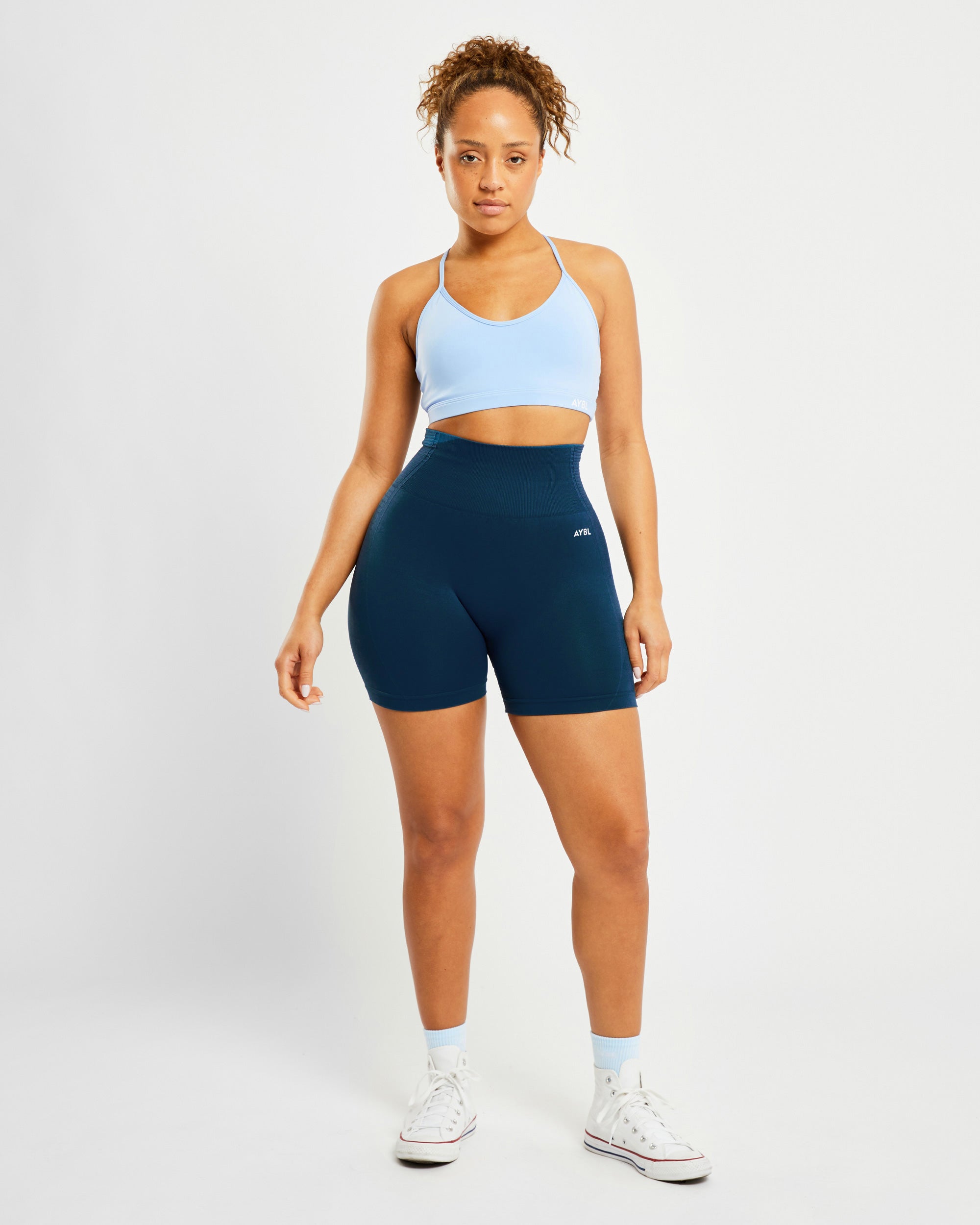 Essential V Neck Sports Bra - Powder Bleu