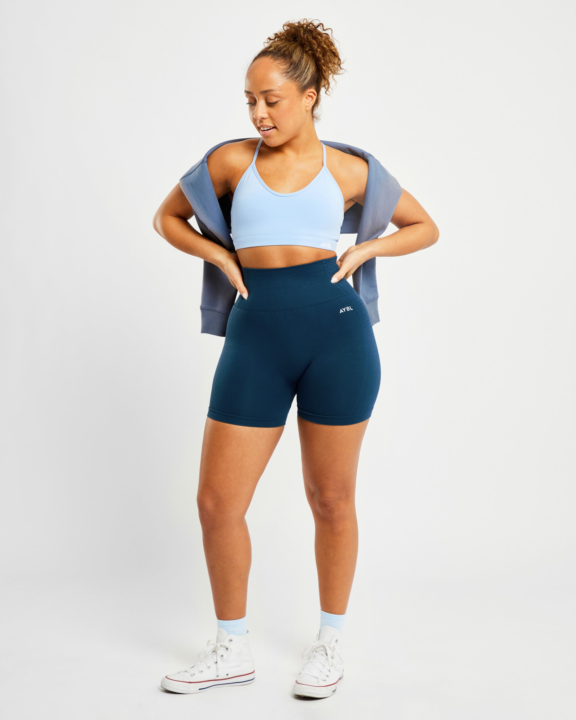 Essential V Neck Sports Bra - Powder Bleu