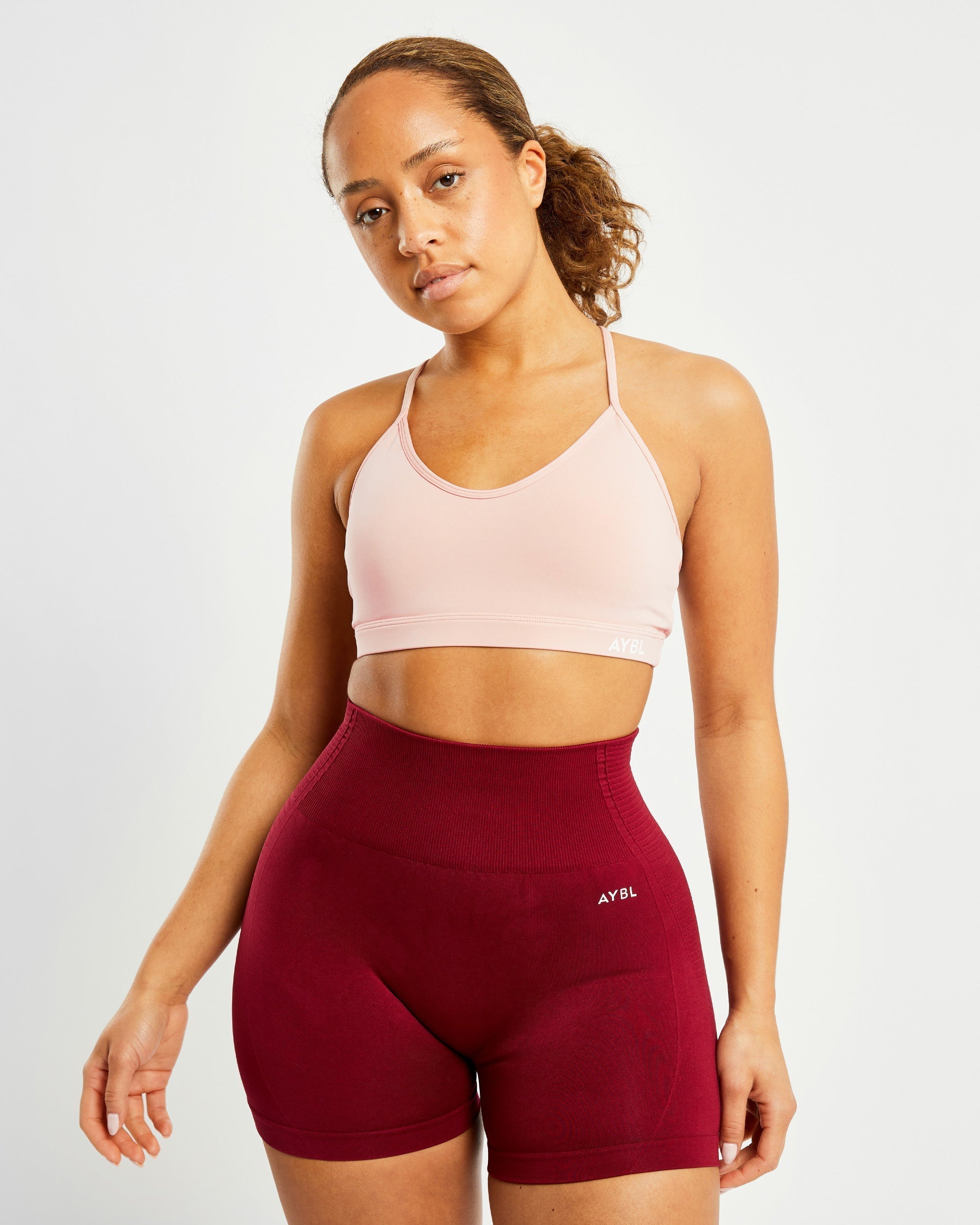 Essential V Neck Sports Bra - Dusty Rose