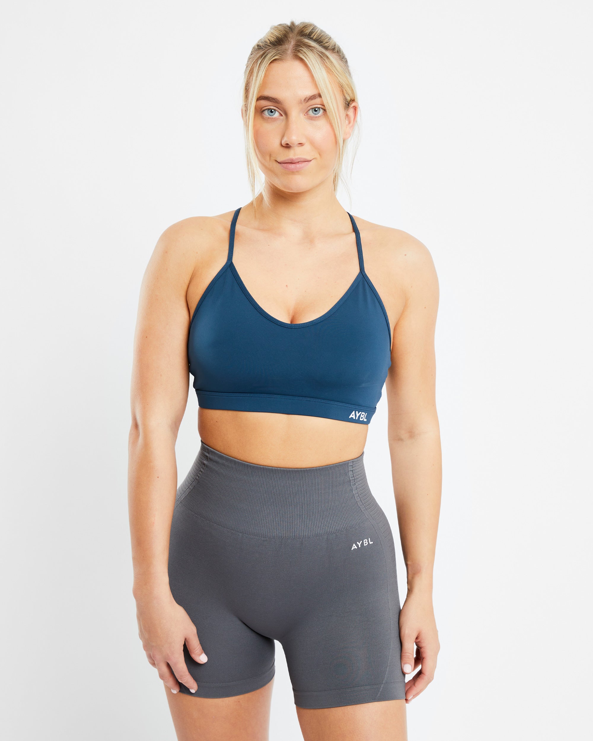 Essential V Neck Sports Bra - Marine Bleu