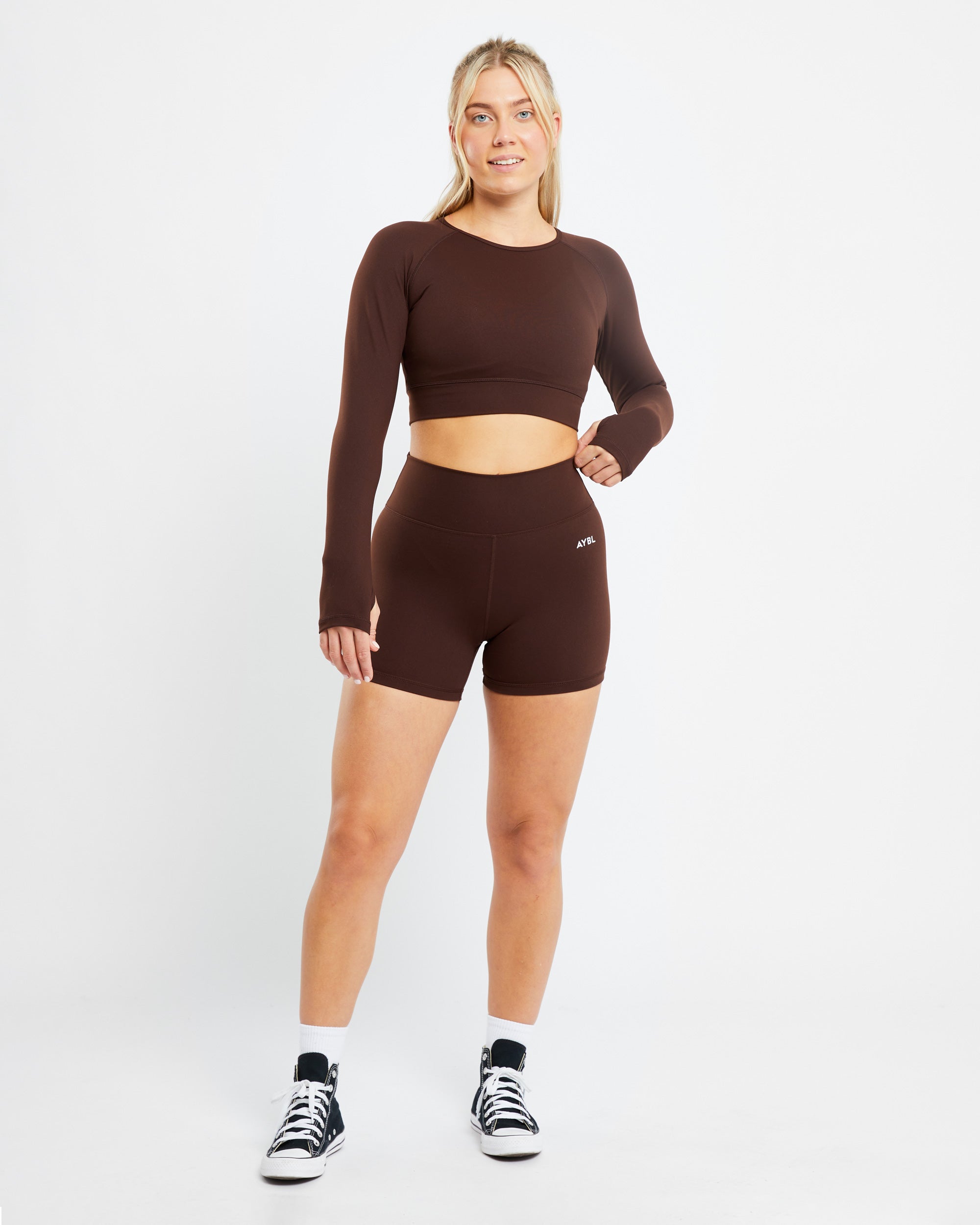 Core Long Sleeve Crop Top - Chocolate Marron