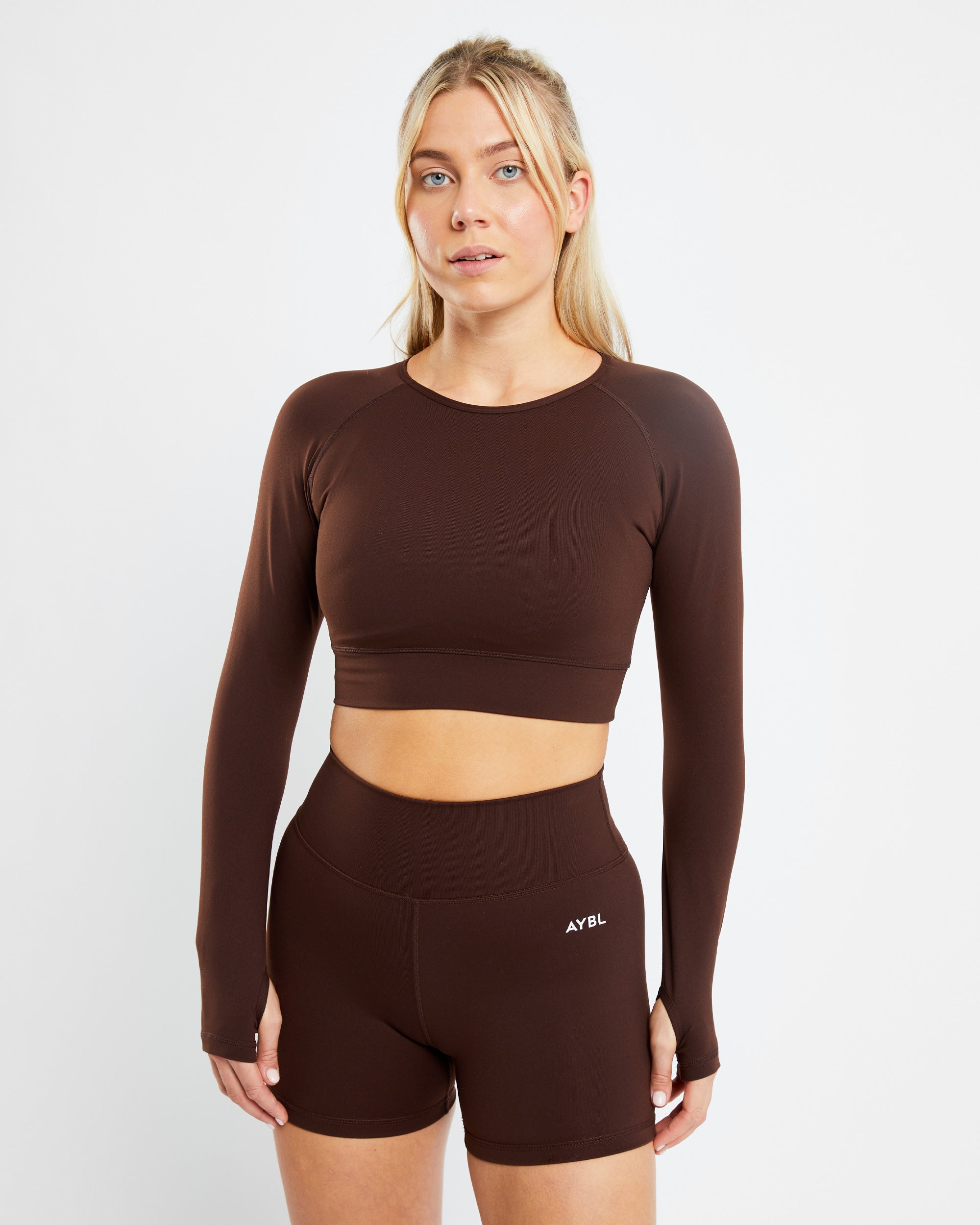 Core Long Sleeve Crop Top - Chocolate Marron