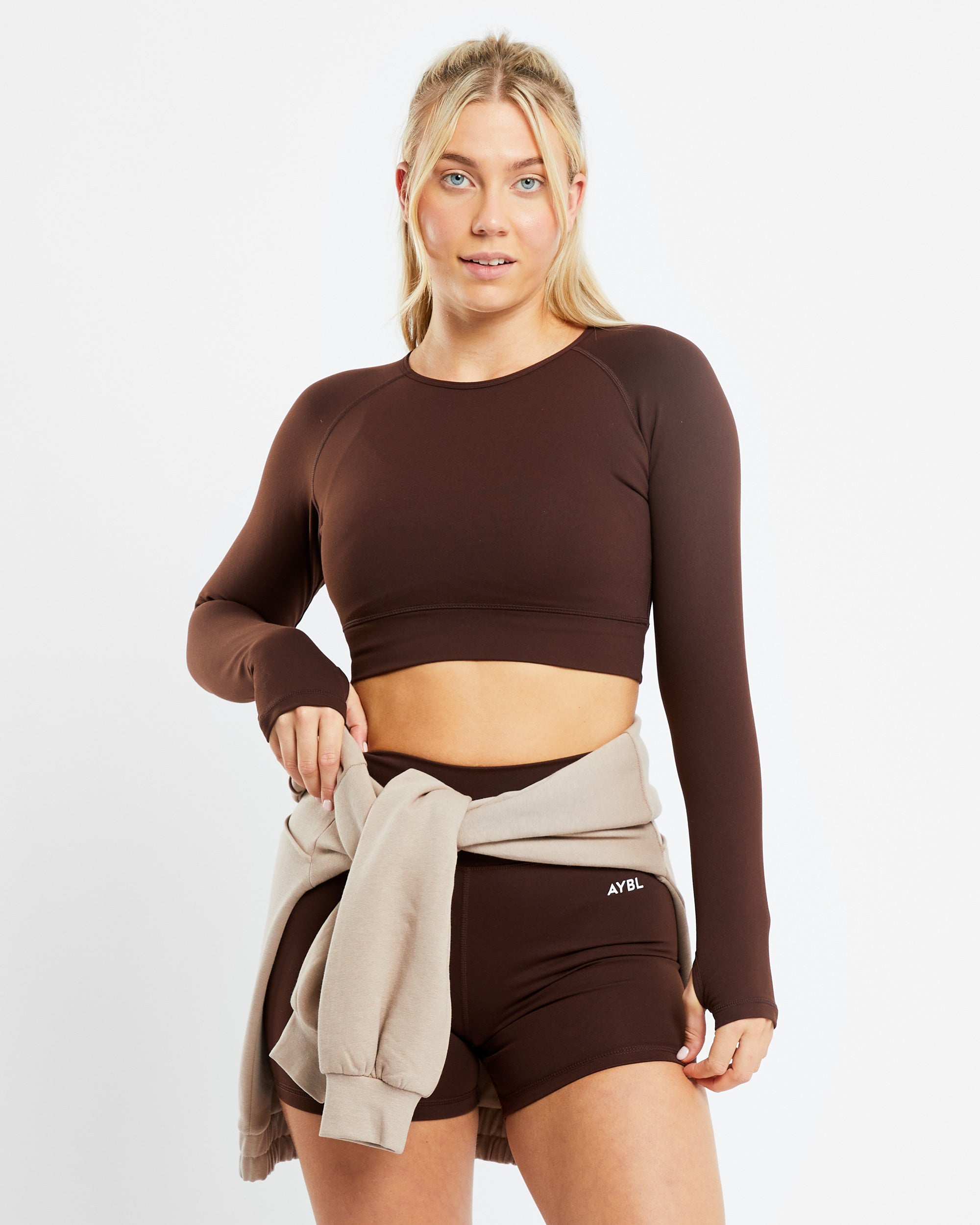 Core Long Sleeve Crop Top - Chocolate Marron