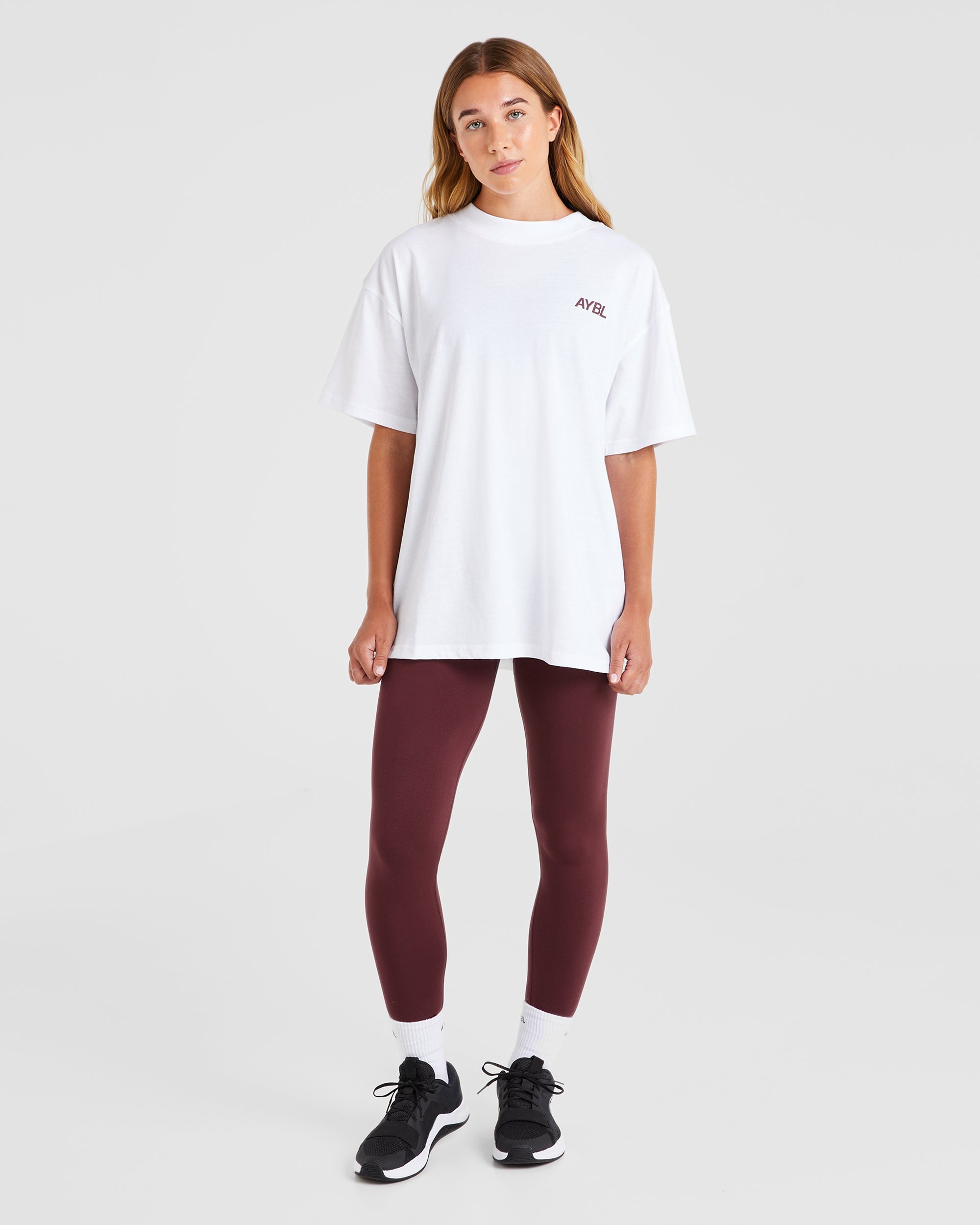 AYBL Sports Club Oversized T Shirt - Blanc/Bourgogne