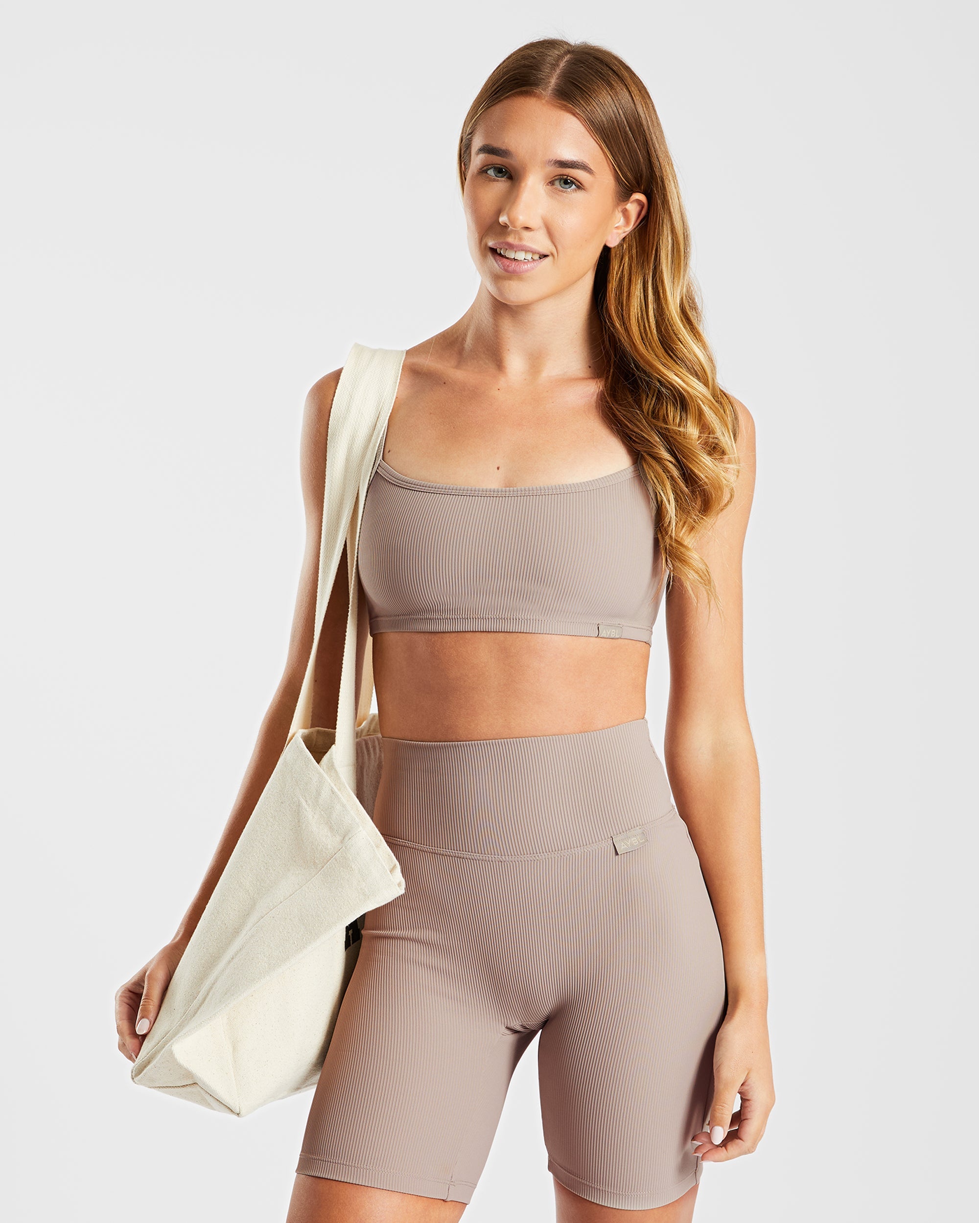 Sculpt Ribbed Cycling Shorts - Taupe