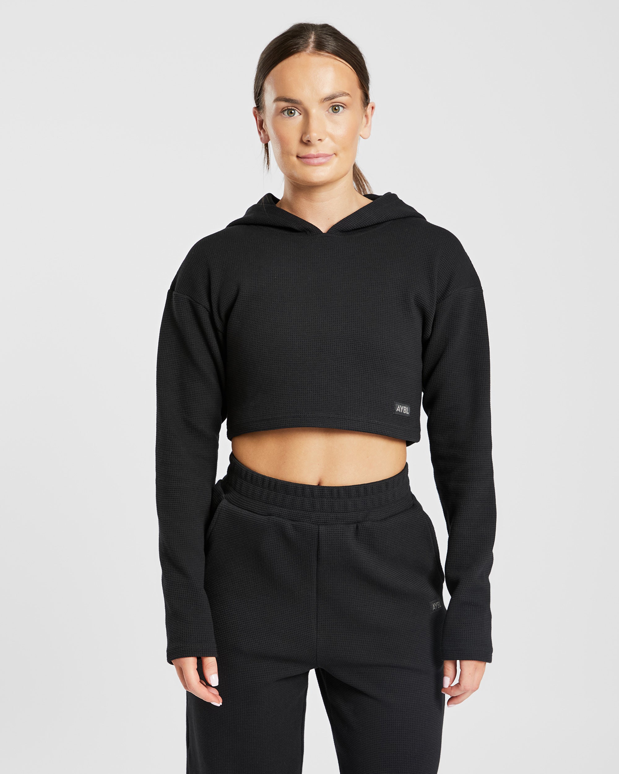 Waffle Crop Hoodie - Noir