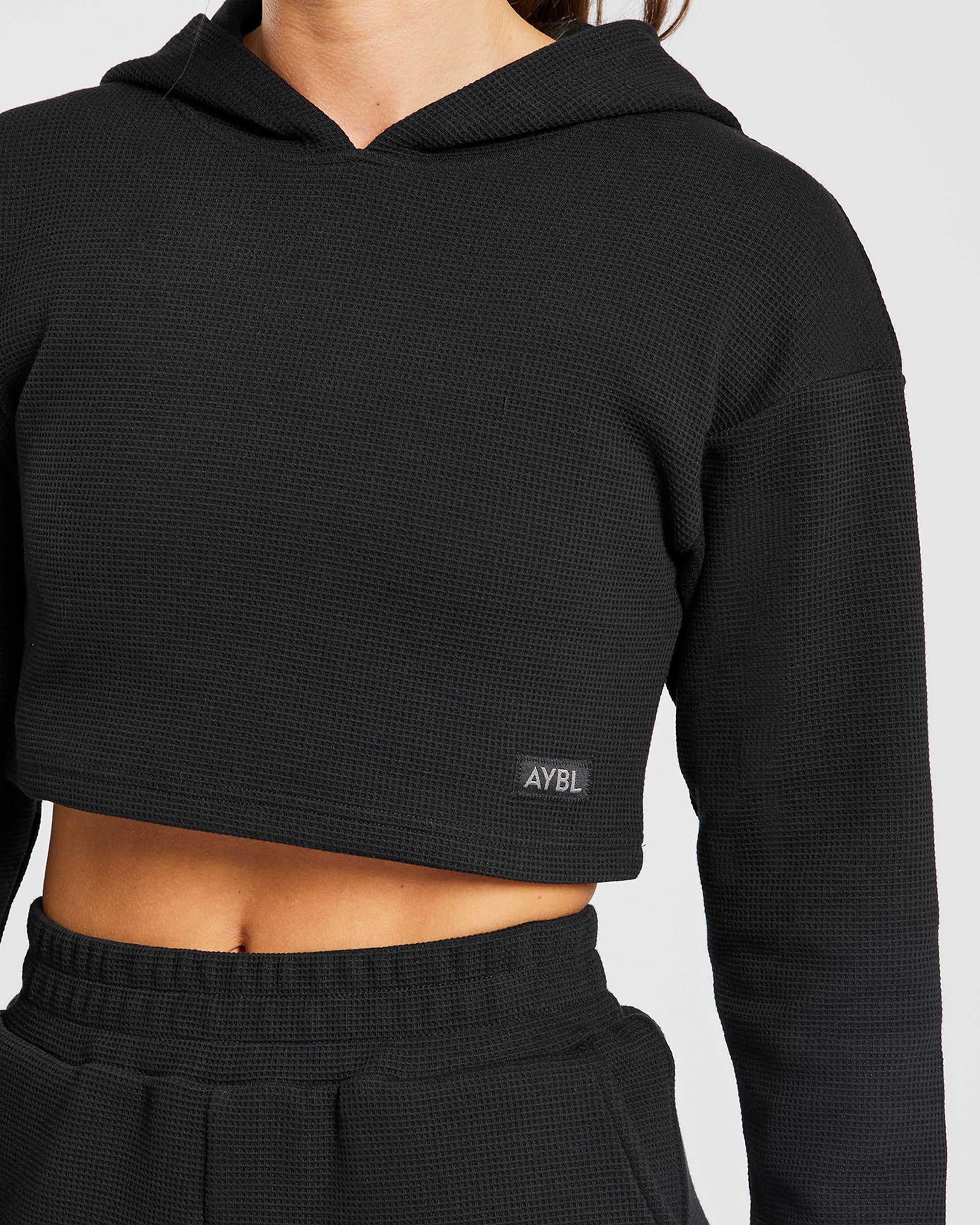 Waffle Crop Hoodie - Noir