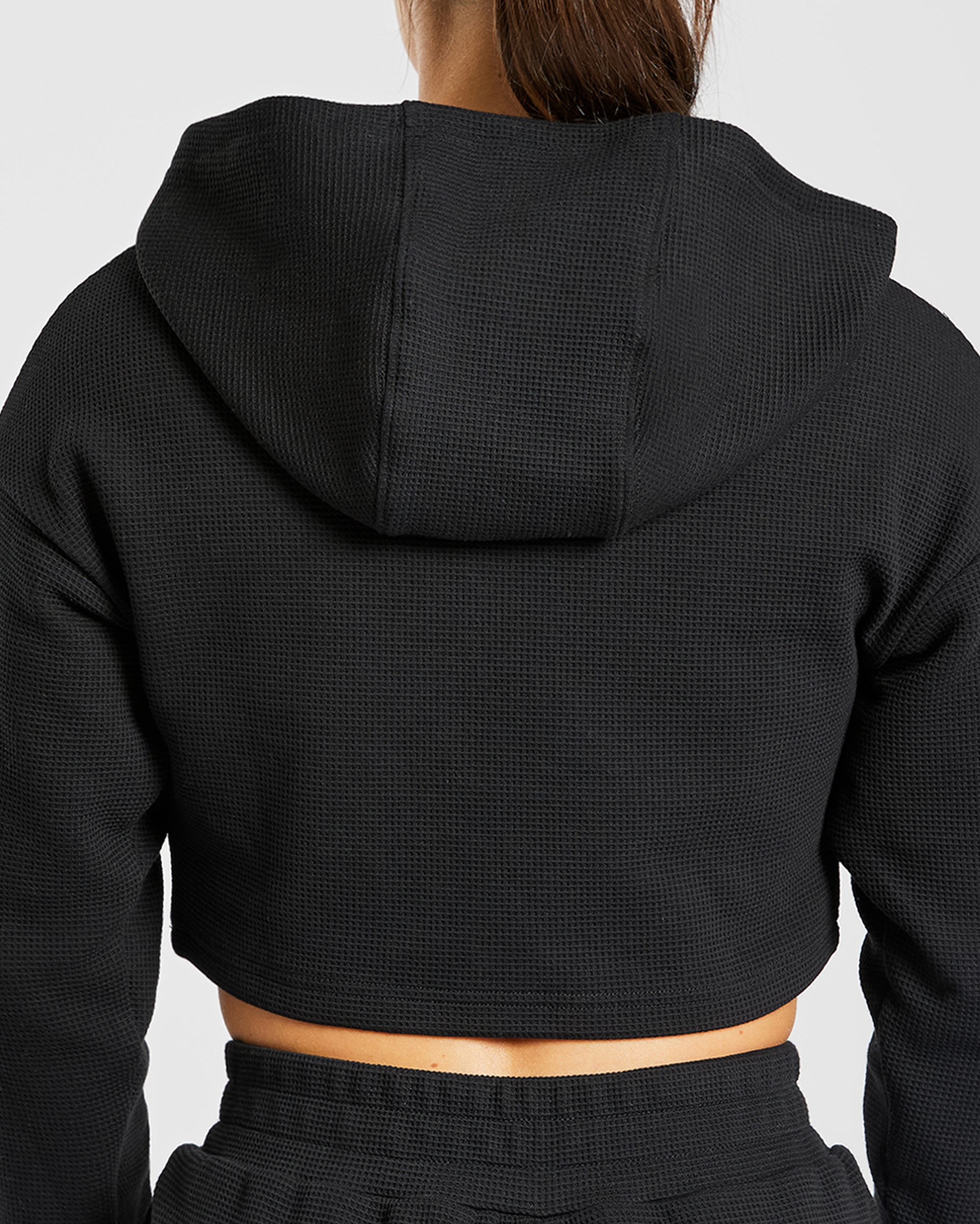 Waffle Crop Hoodie - Noir