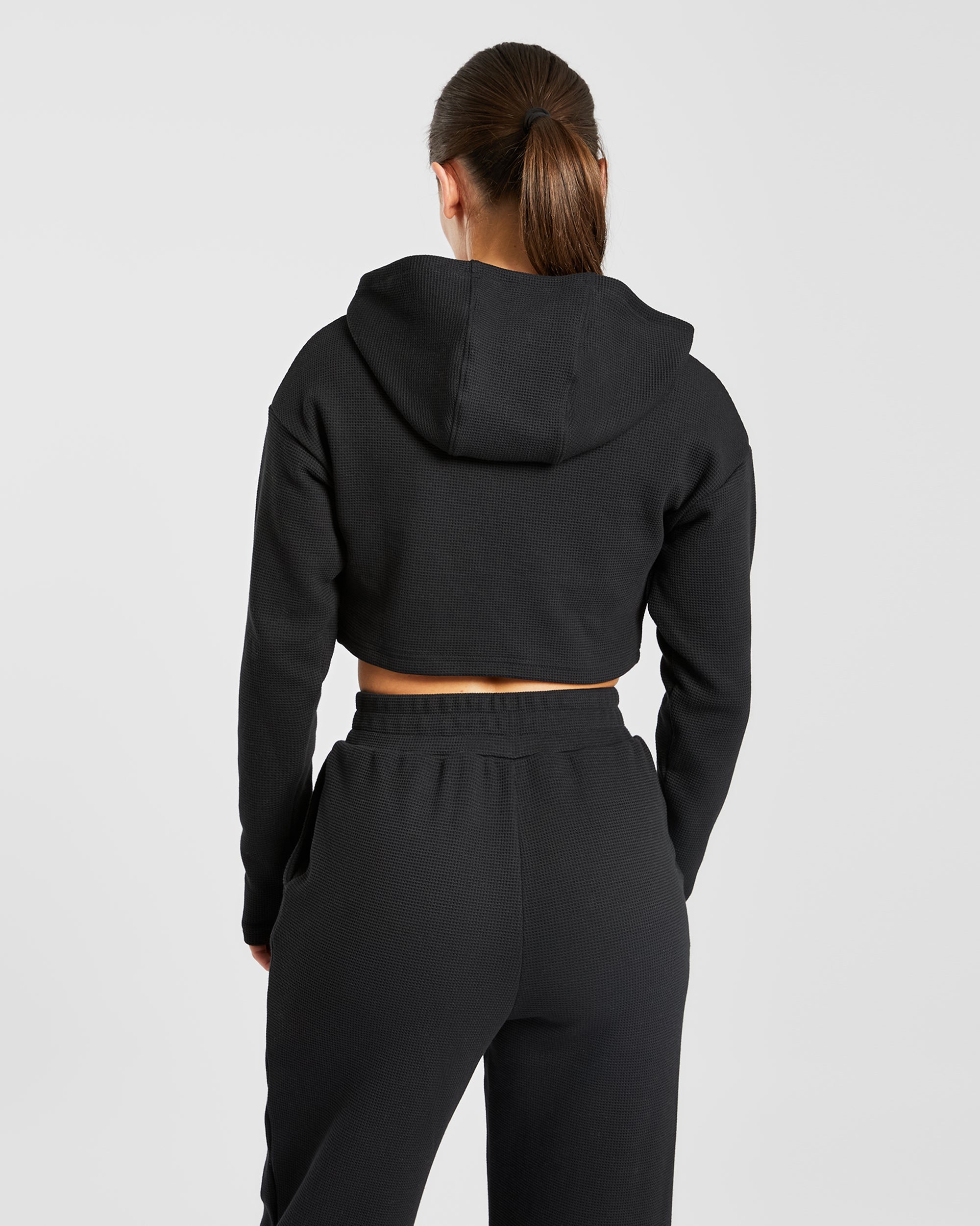 Waffle Crop Hoodie - Noir