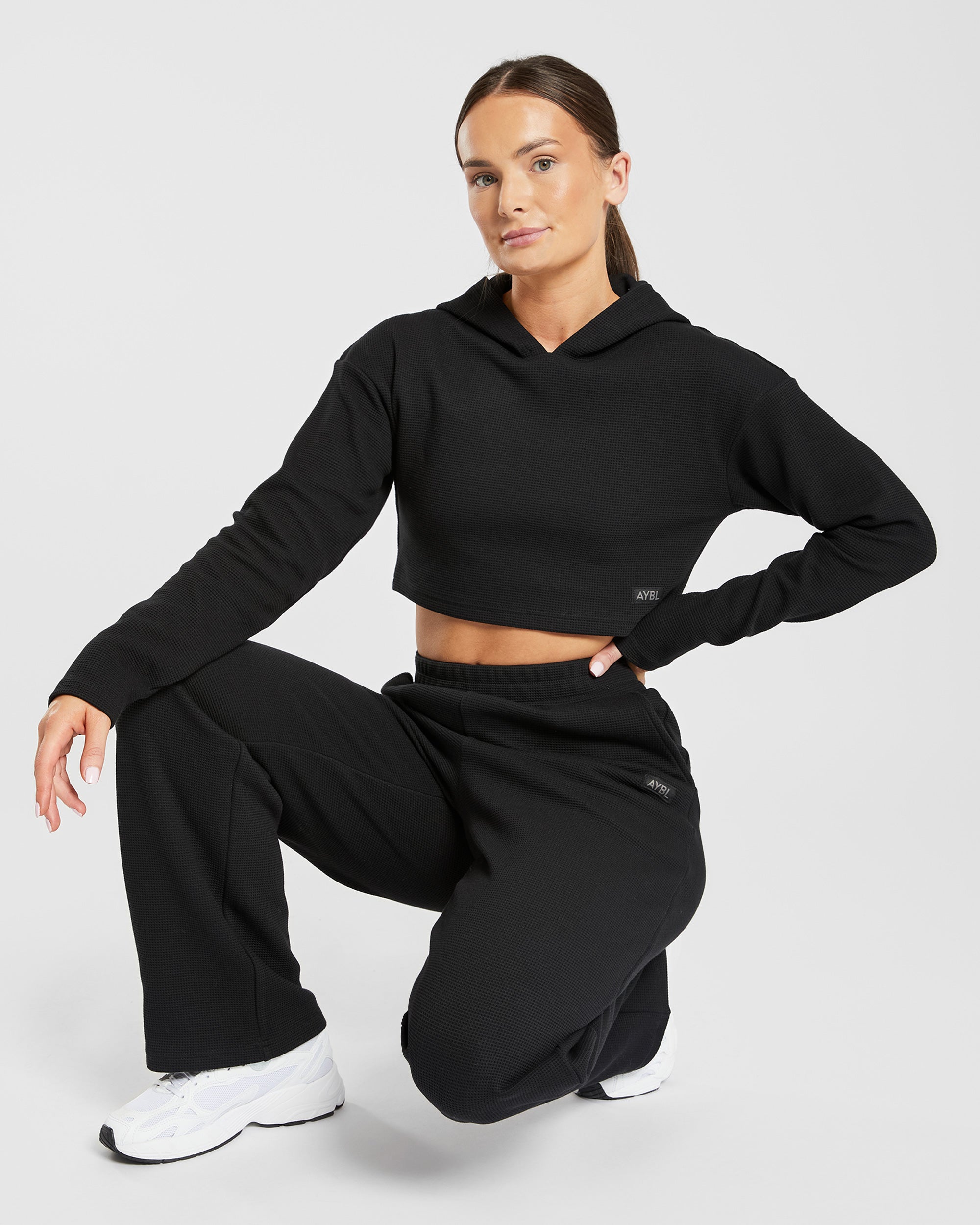 Waffle Crop Hoodie - Noir