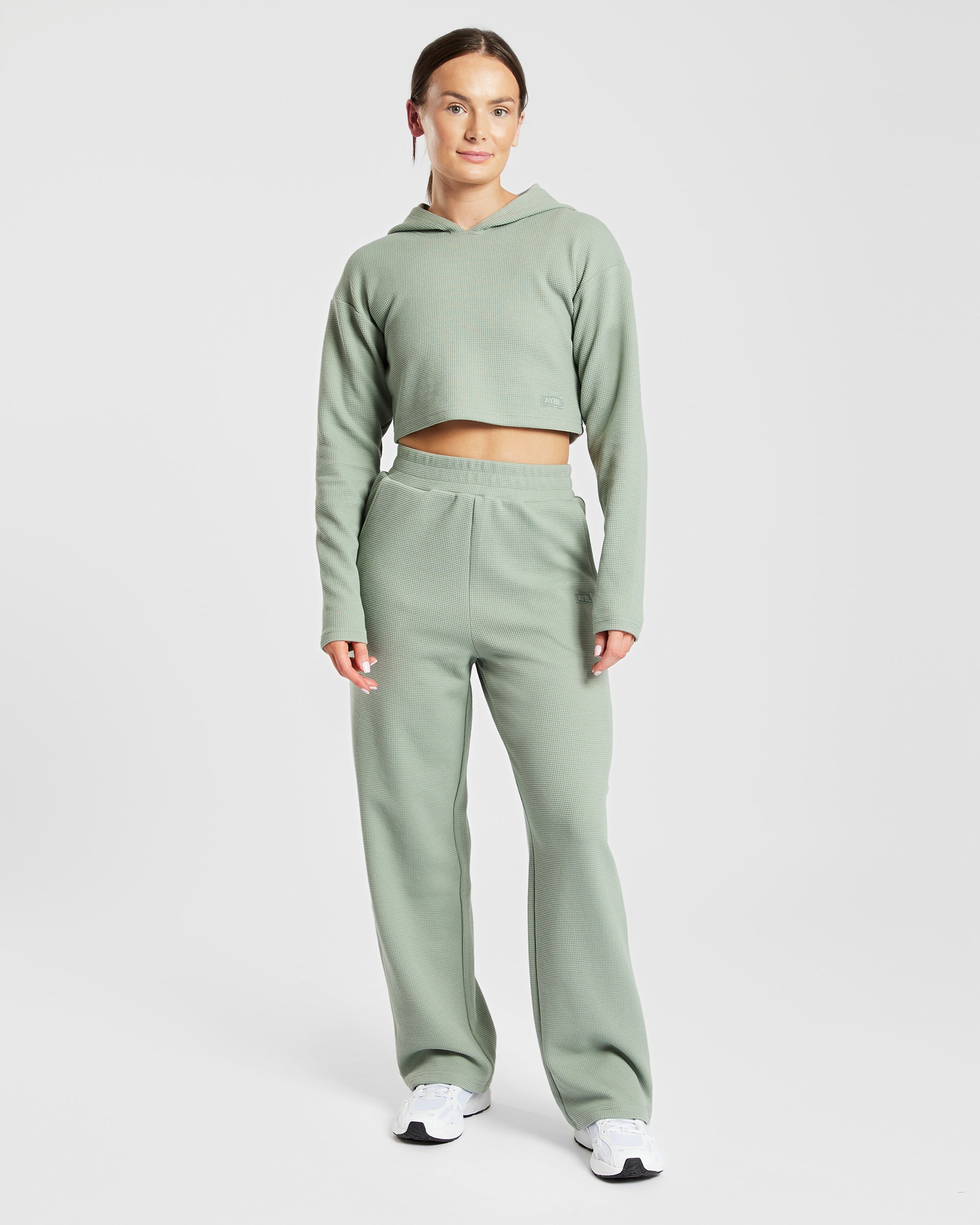 Waffle Crop Hoodie - Sage Vert