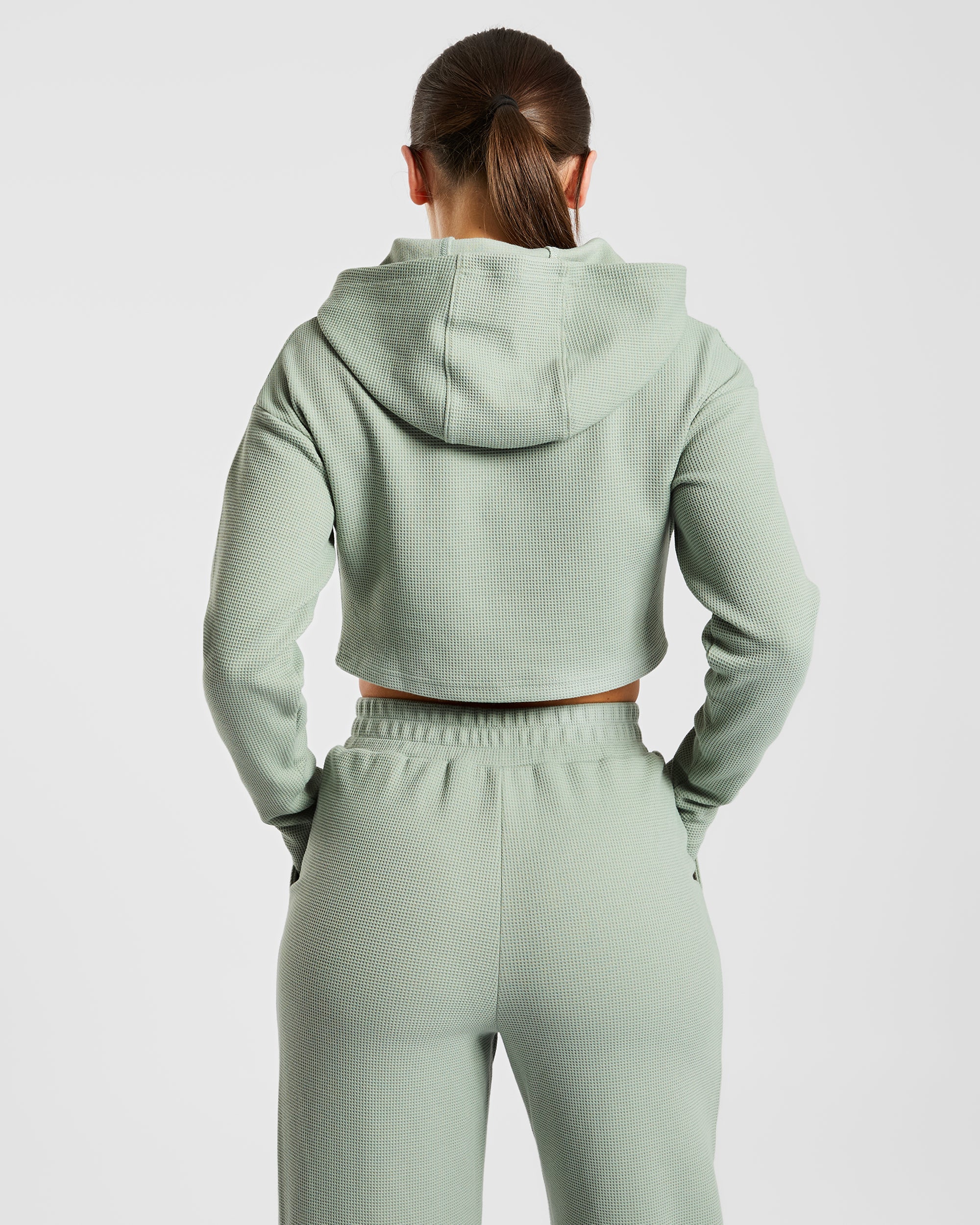 Waffle Crop Hoodie - Sage Vert