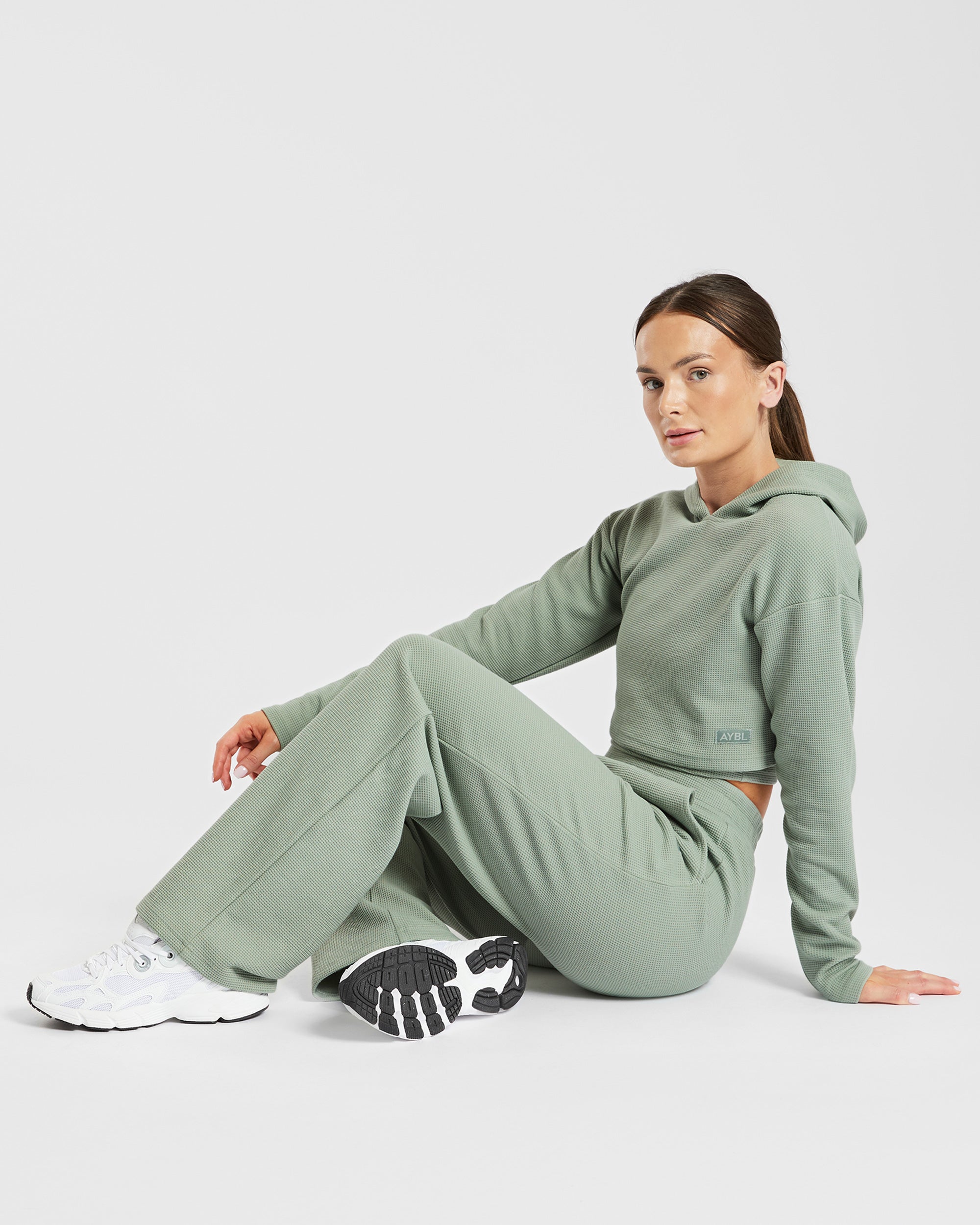 Waffle Crop Hoodie - Sage Vert