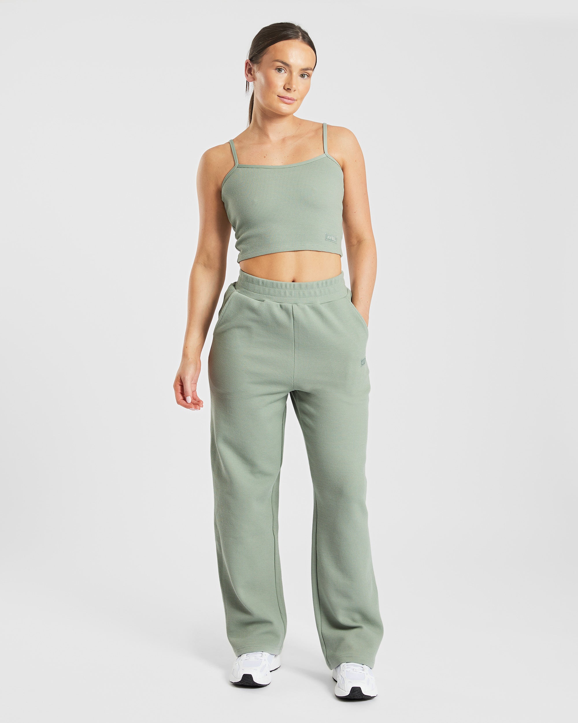 Waffle Crop Vest - Sage Vert