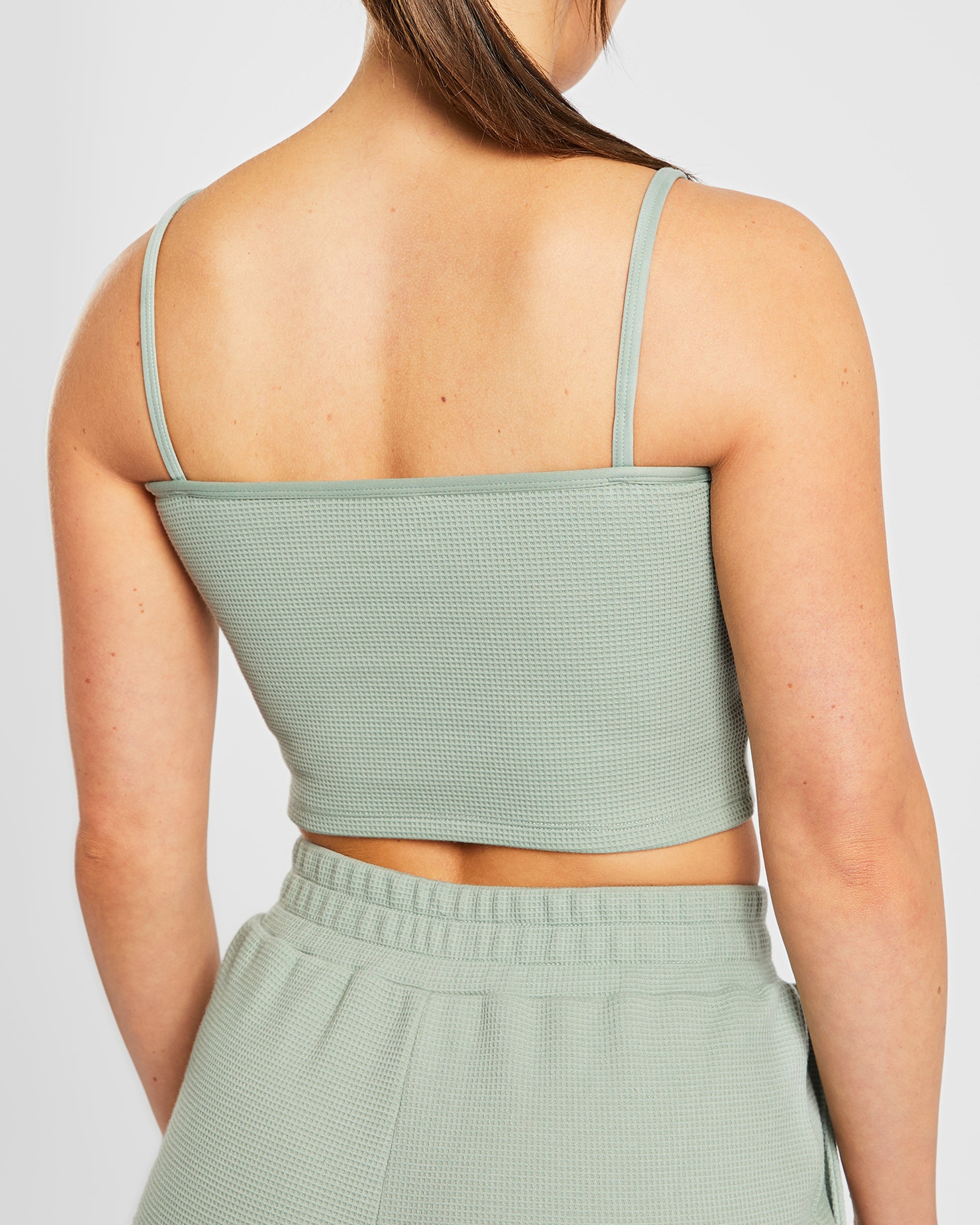 Waffle Crop Vest - Sage Vert