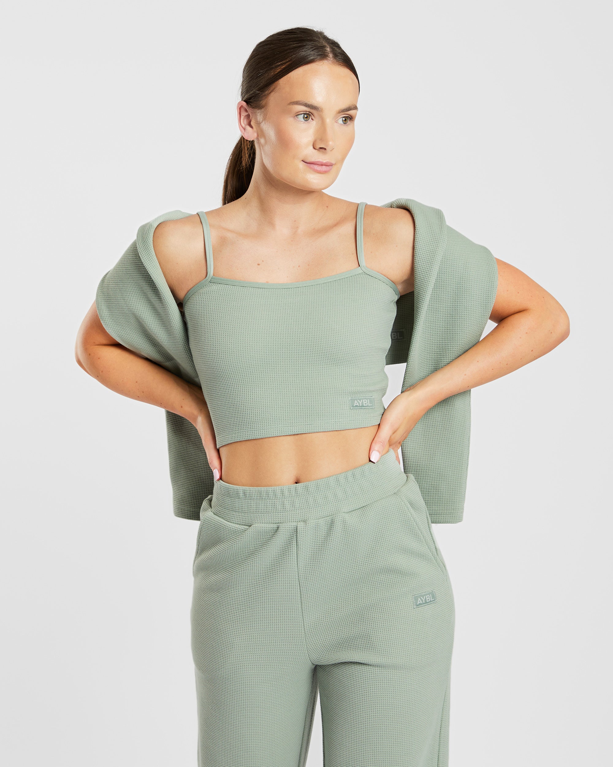 Waffle Crop Vest - Sage Vert