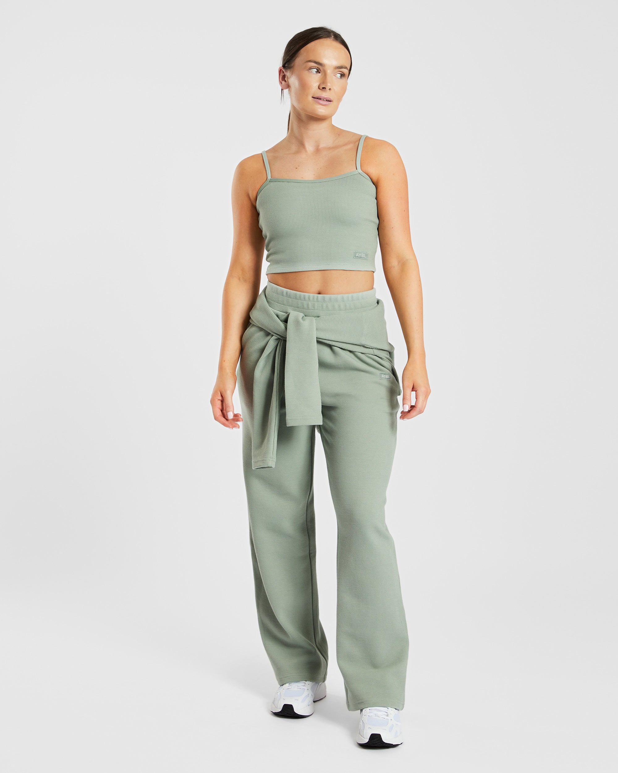 Waffle Crop Vest - Sage Vert