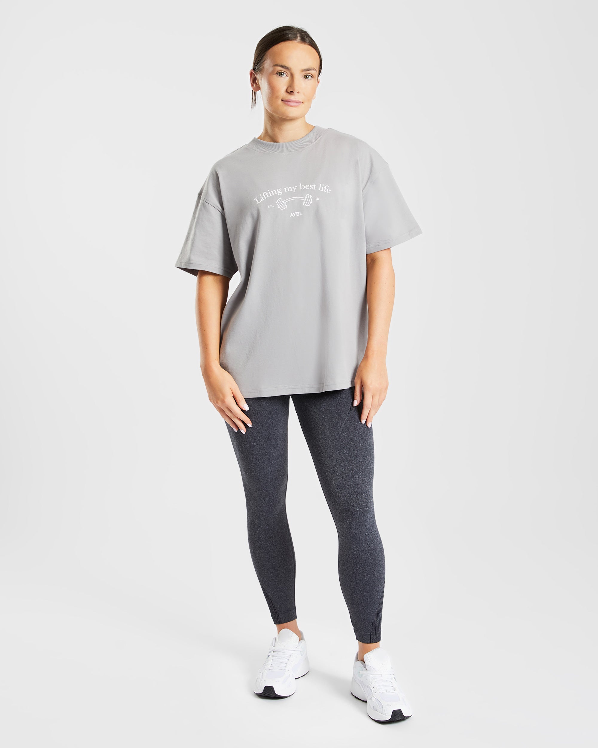 Lifting My Best Life Oversized T Shirt - Gris