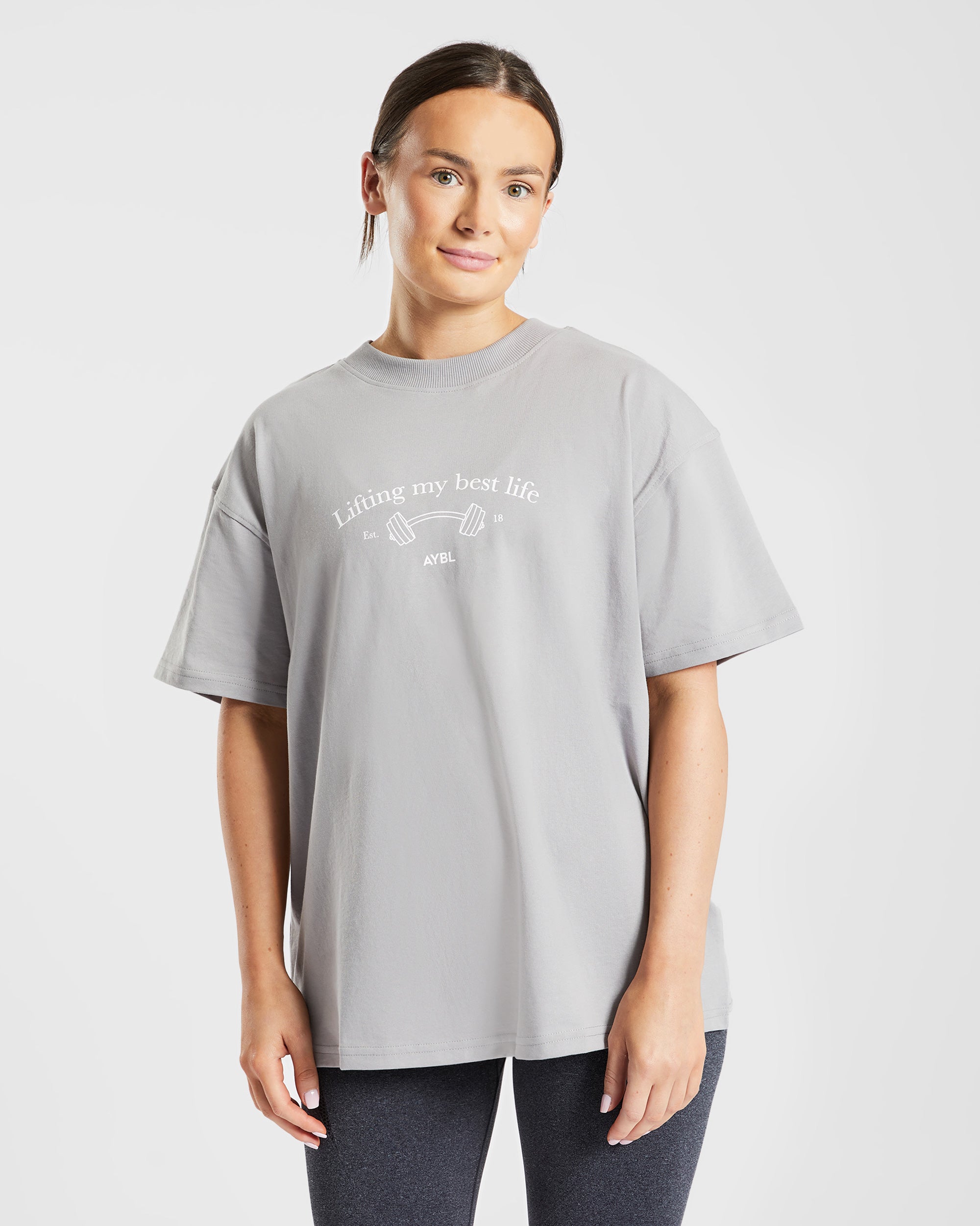 Lifting My Best Life Oversized T Shirt - Gris