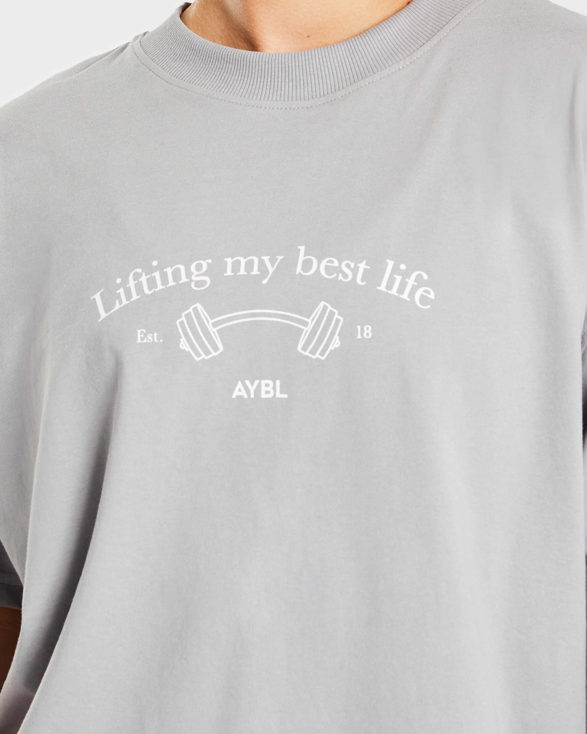 Lifting My Best Life Oversized T Shirt - Gris