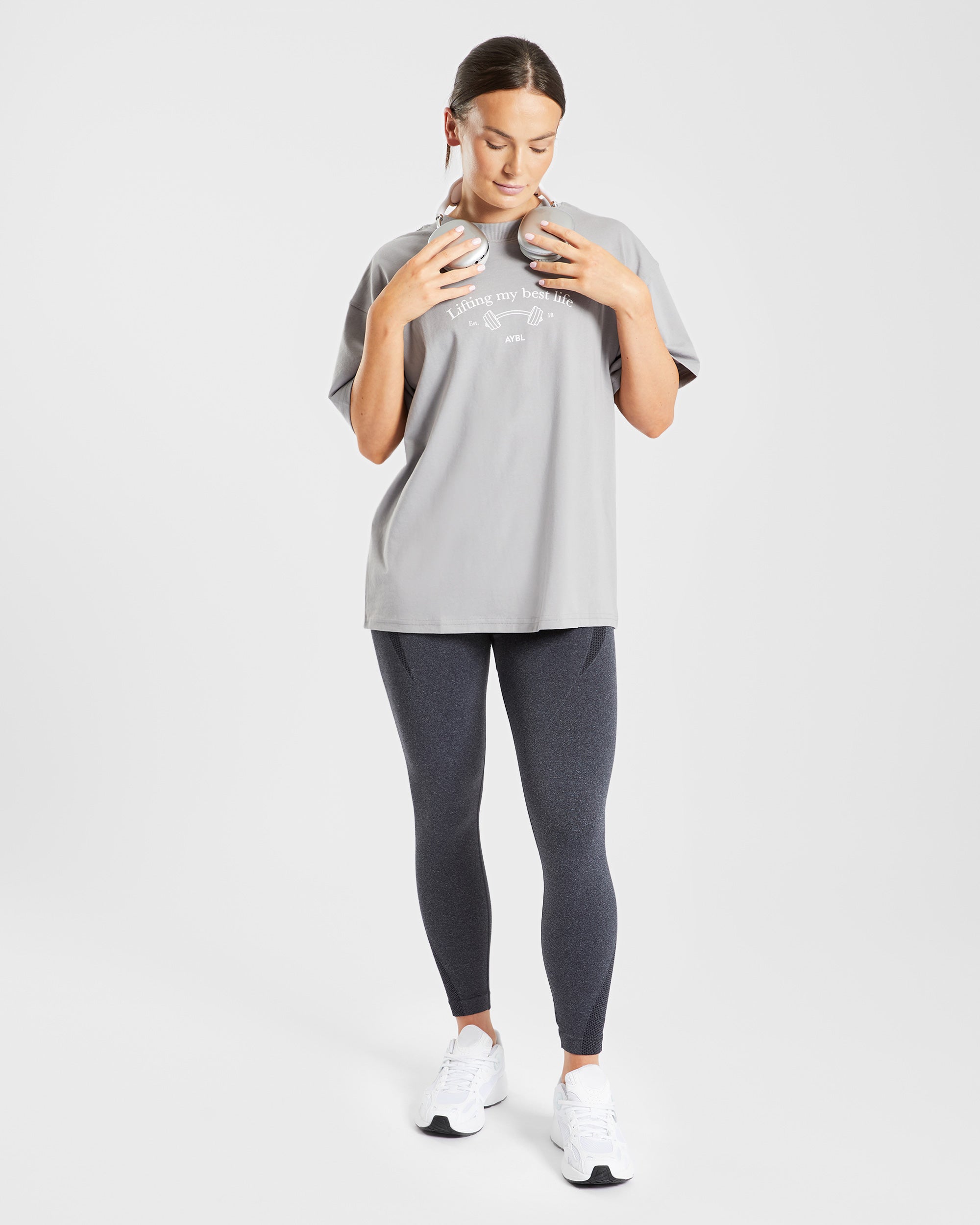 Lifting My Best Life Oversized T Shirt - Gris