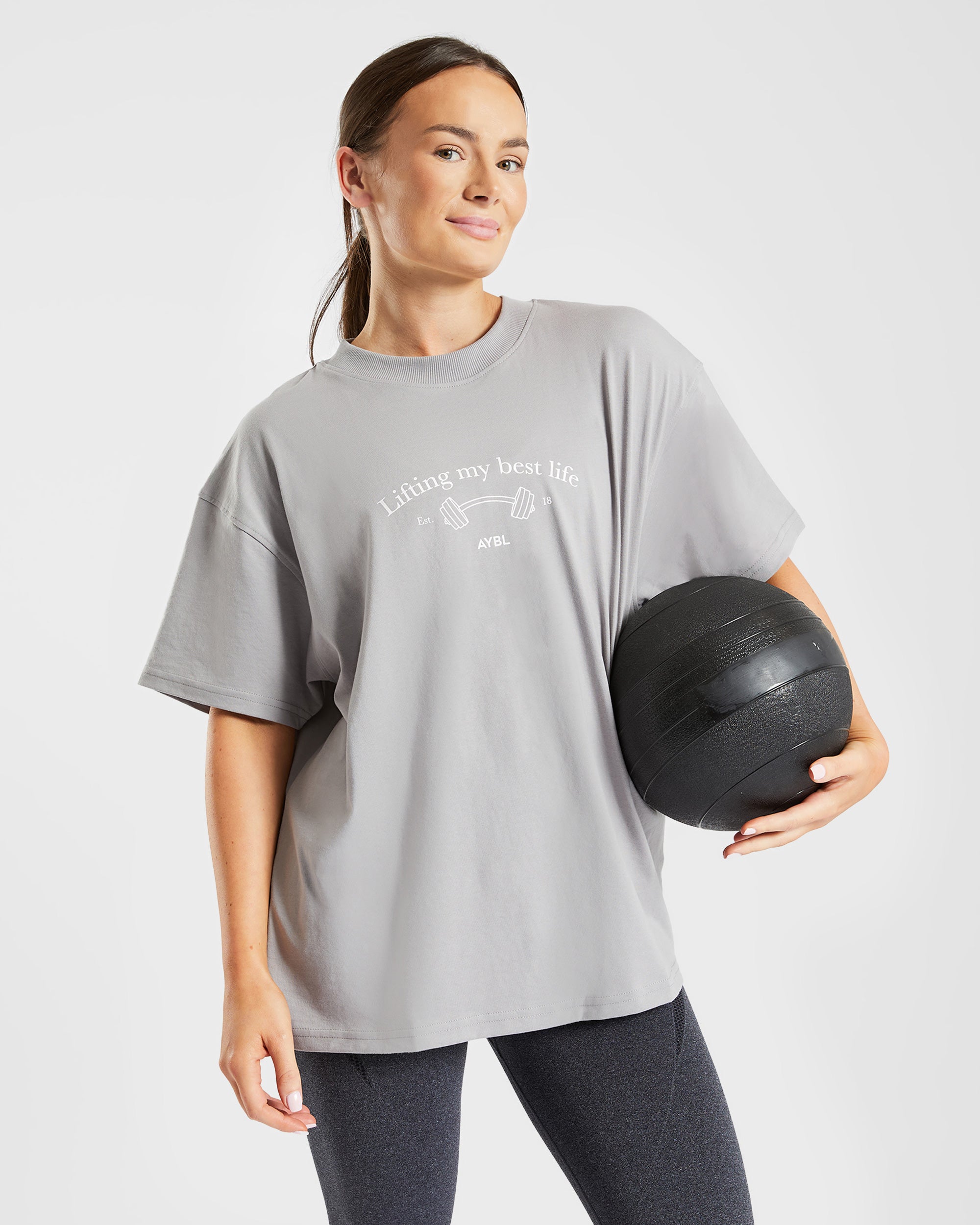 Lifting My Best Life Oversized T Shirt - Gris