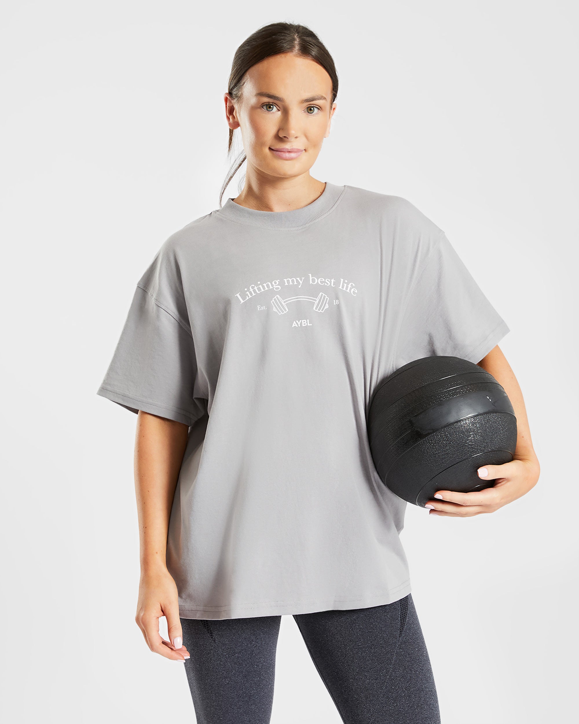 Lifting My Best Life Oversized T Shirt - Gris