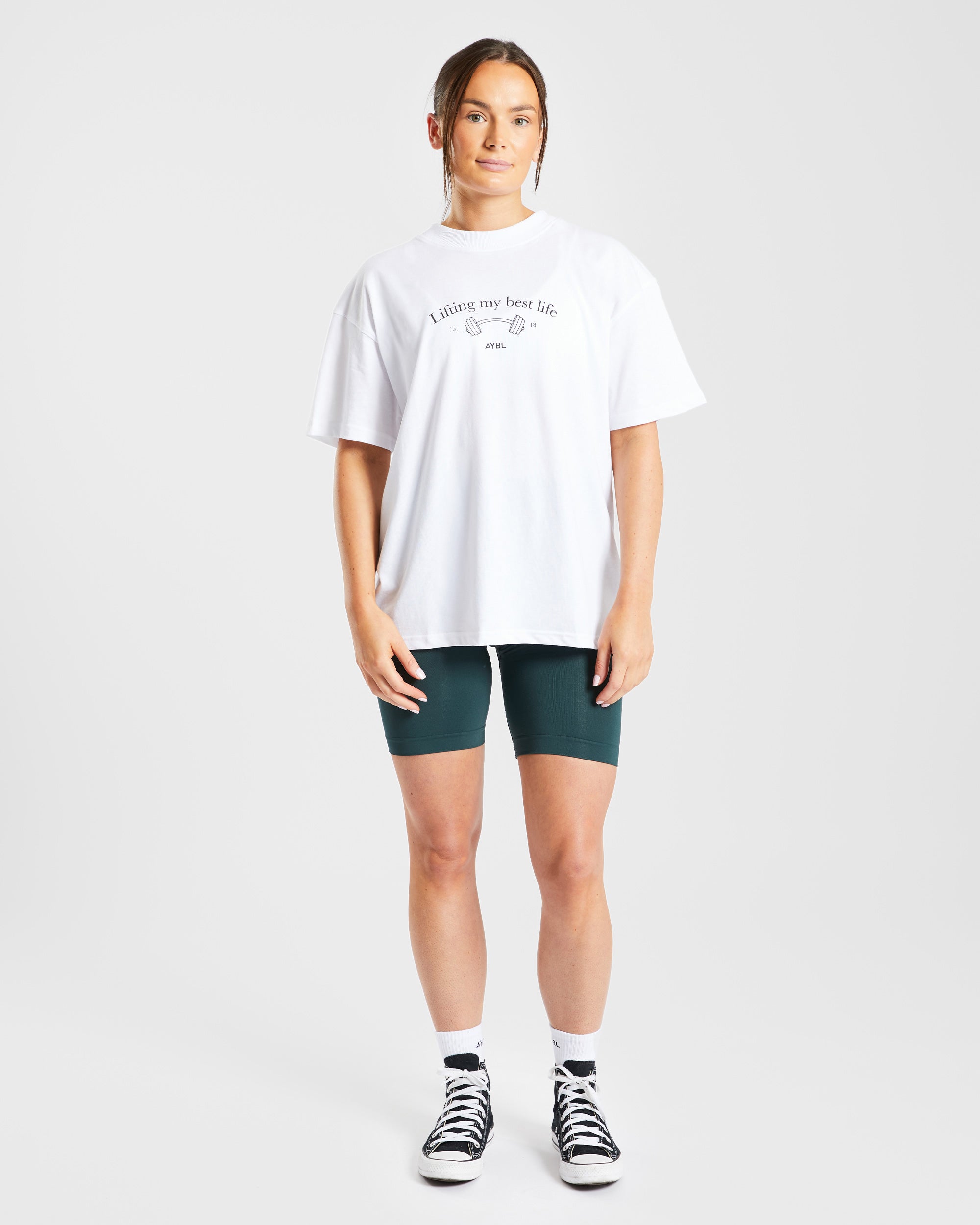 Lifting My Best Life Oversized T Shirt - Blanc