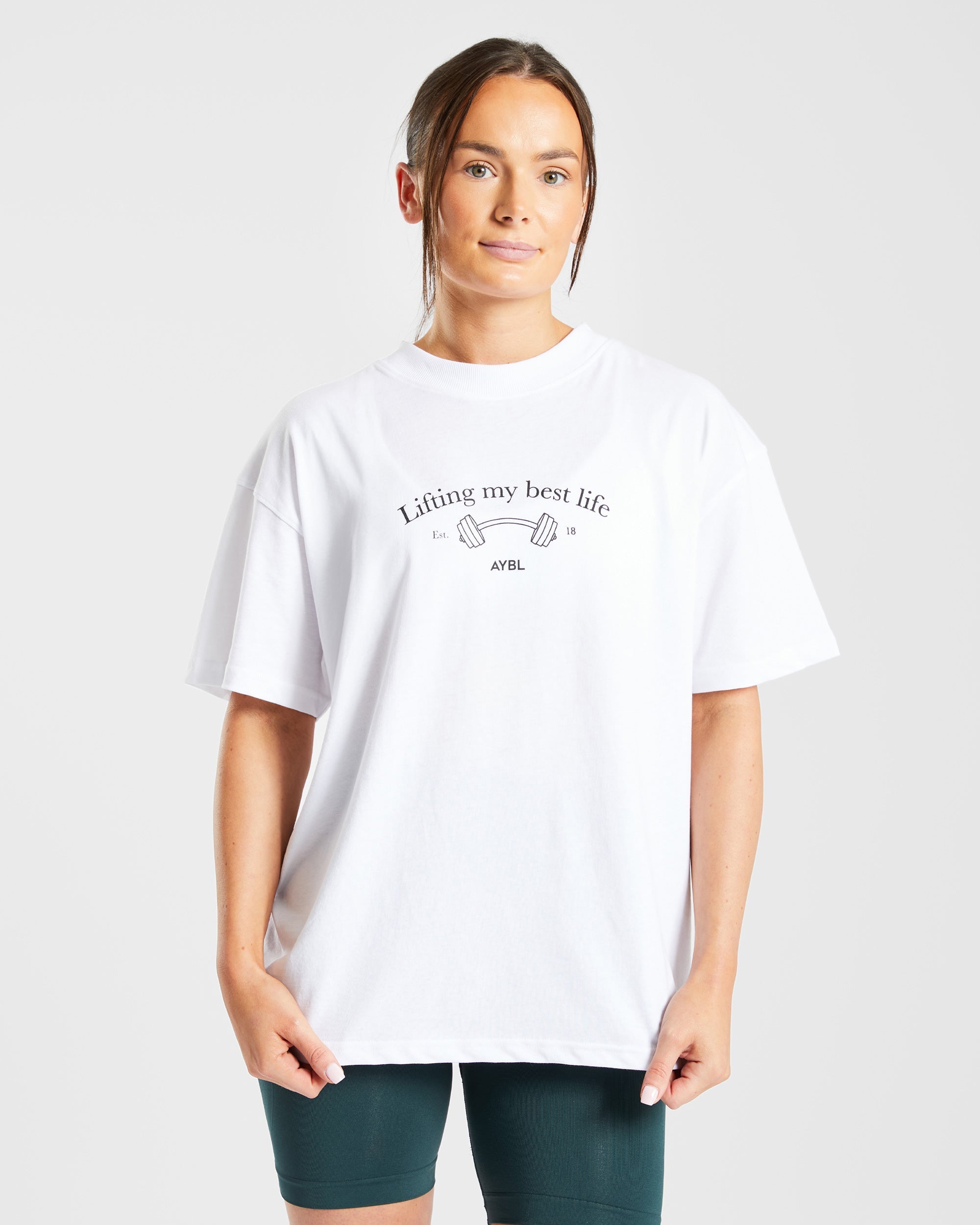 Lifting My Best Life Oversized T Shirt - Blanc