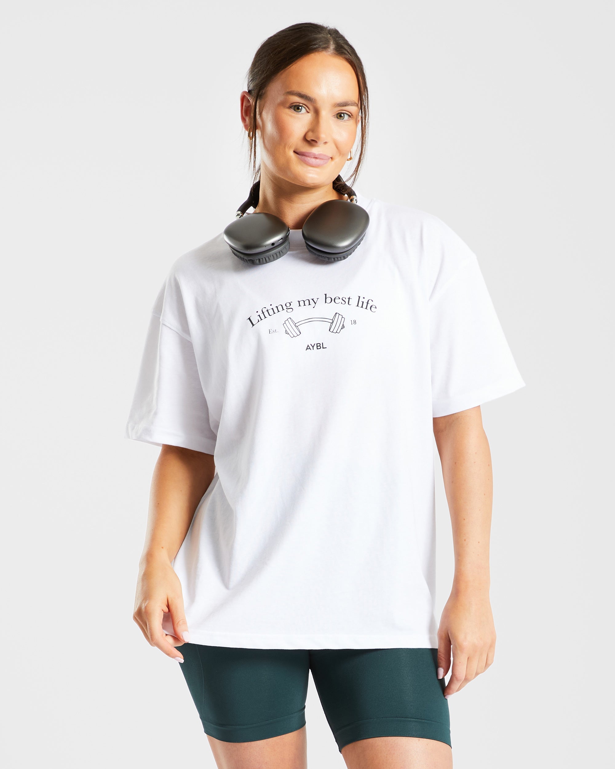 Lifting My Best Life Oversized T Shirt - Blanc