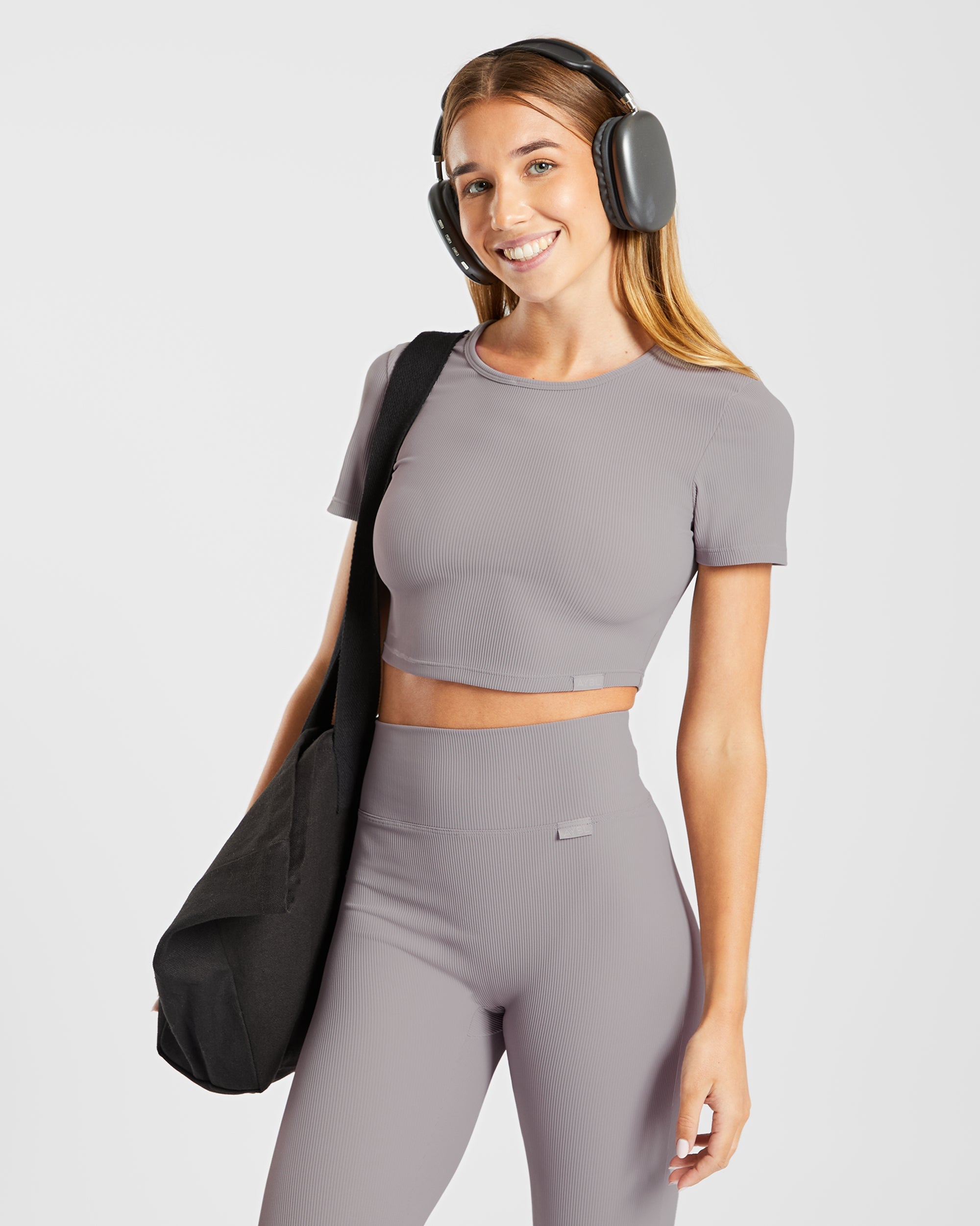 Sculpt Ribbed Crop Top - Fog Gris