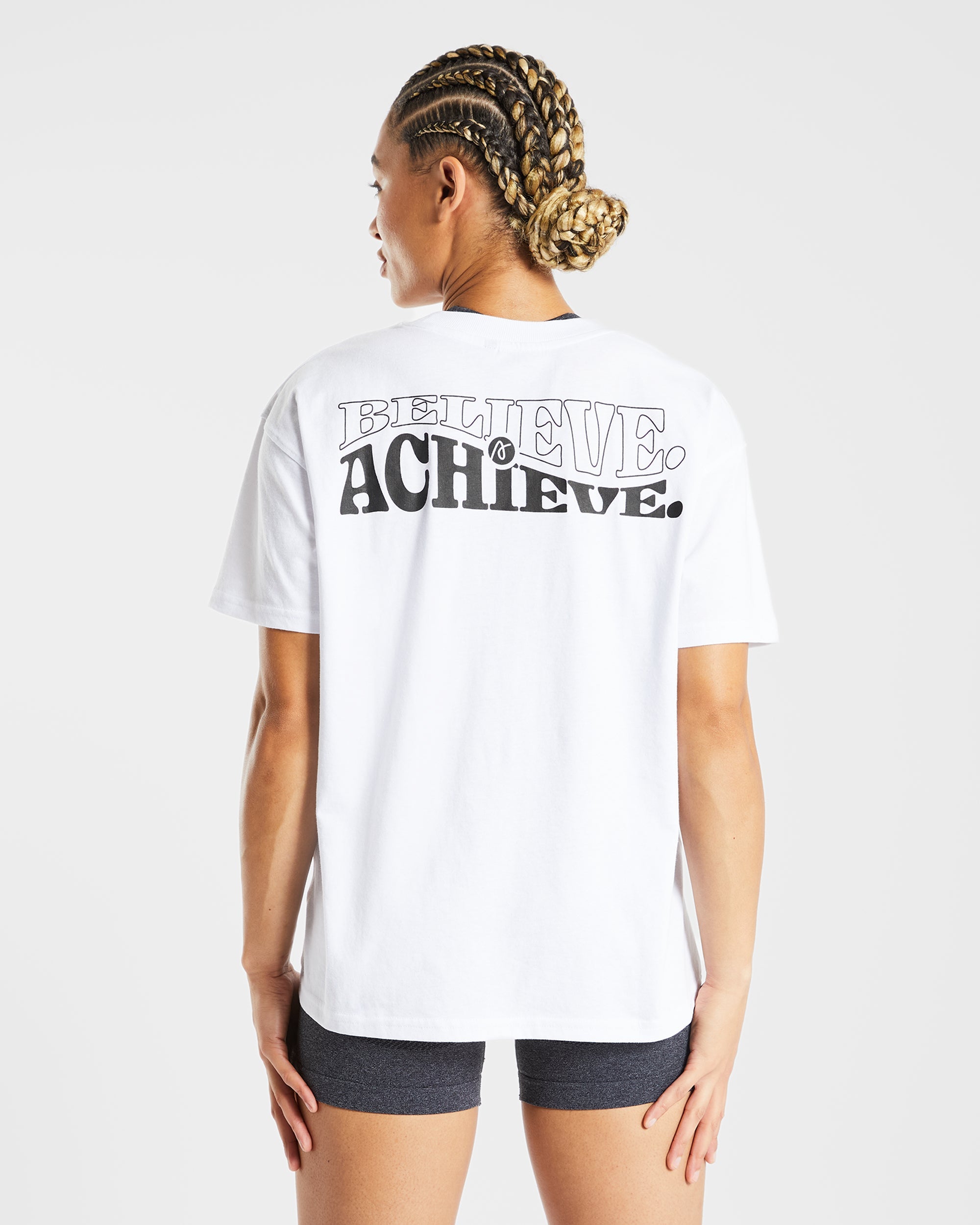 Believe Achieve Oversized T Shirt - Blanc