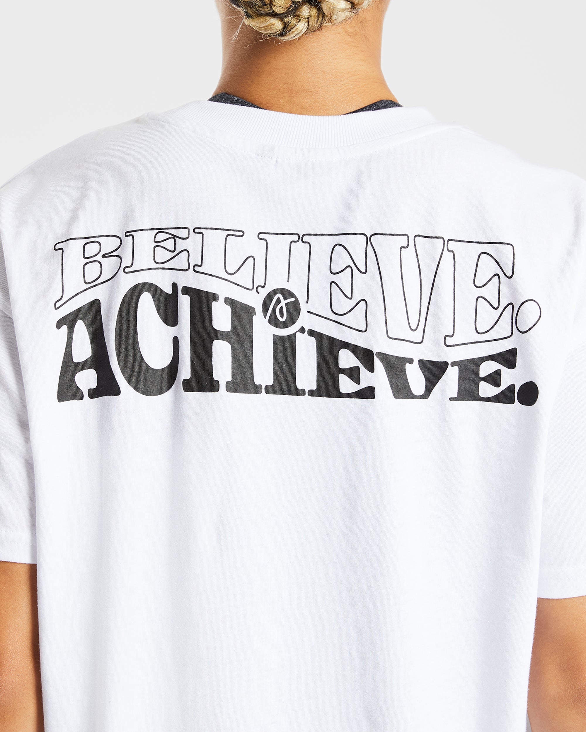 Believe Achieve Oversized T Shirt - Blanc