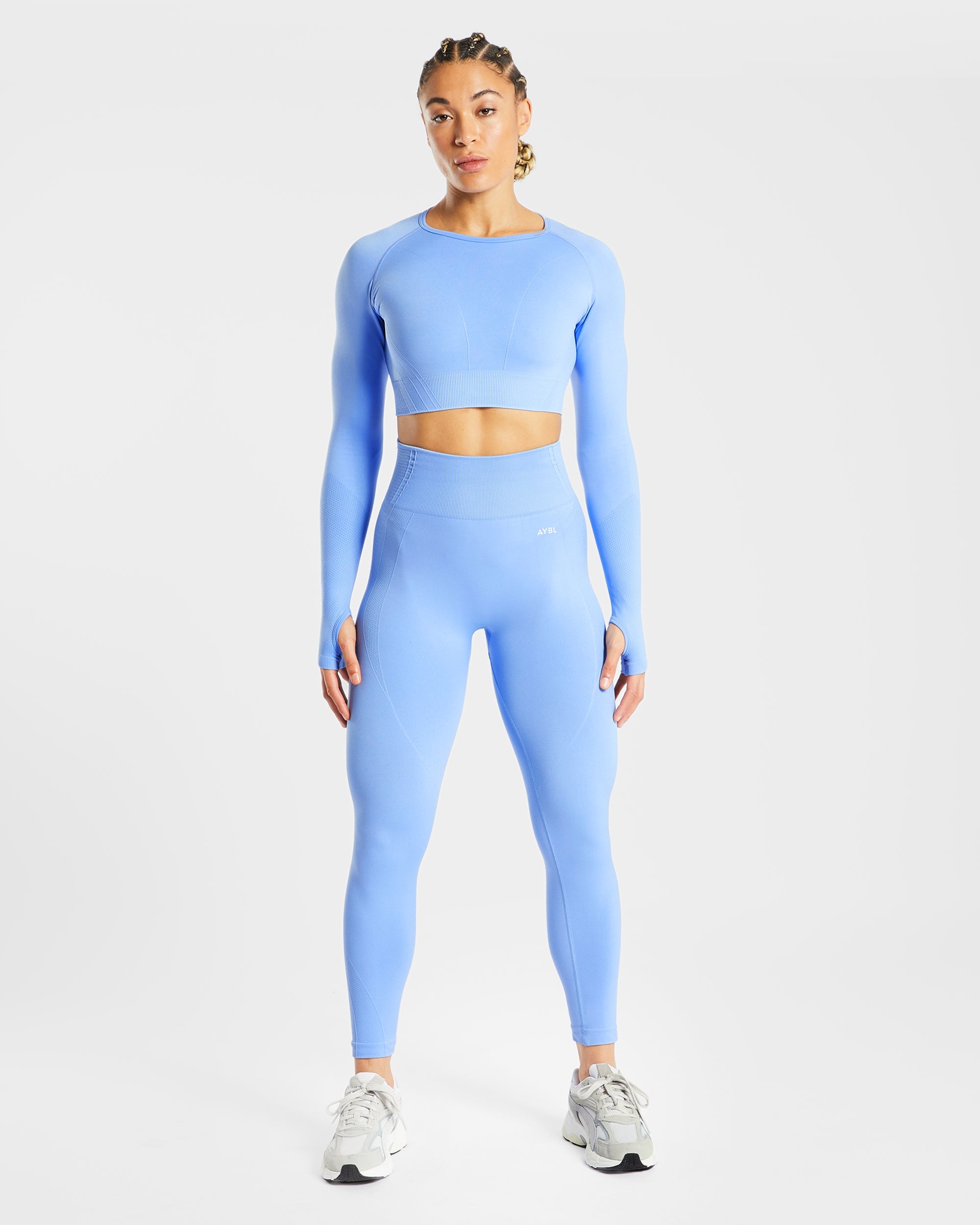 Balance V2 Seamless Long Sleeve Crop Top - Chambray Bleu