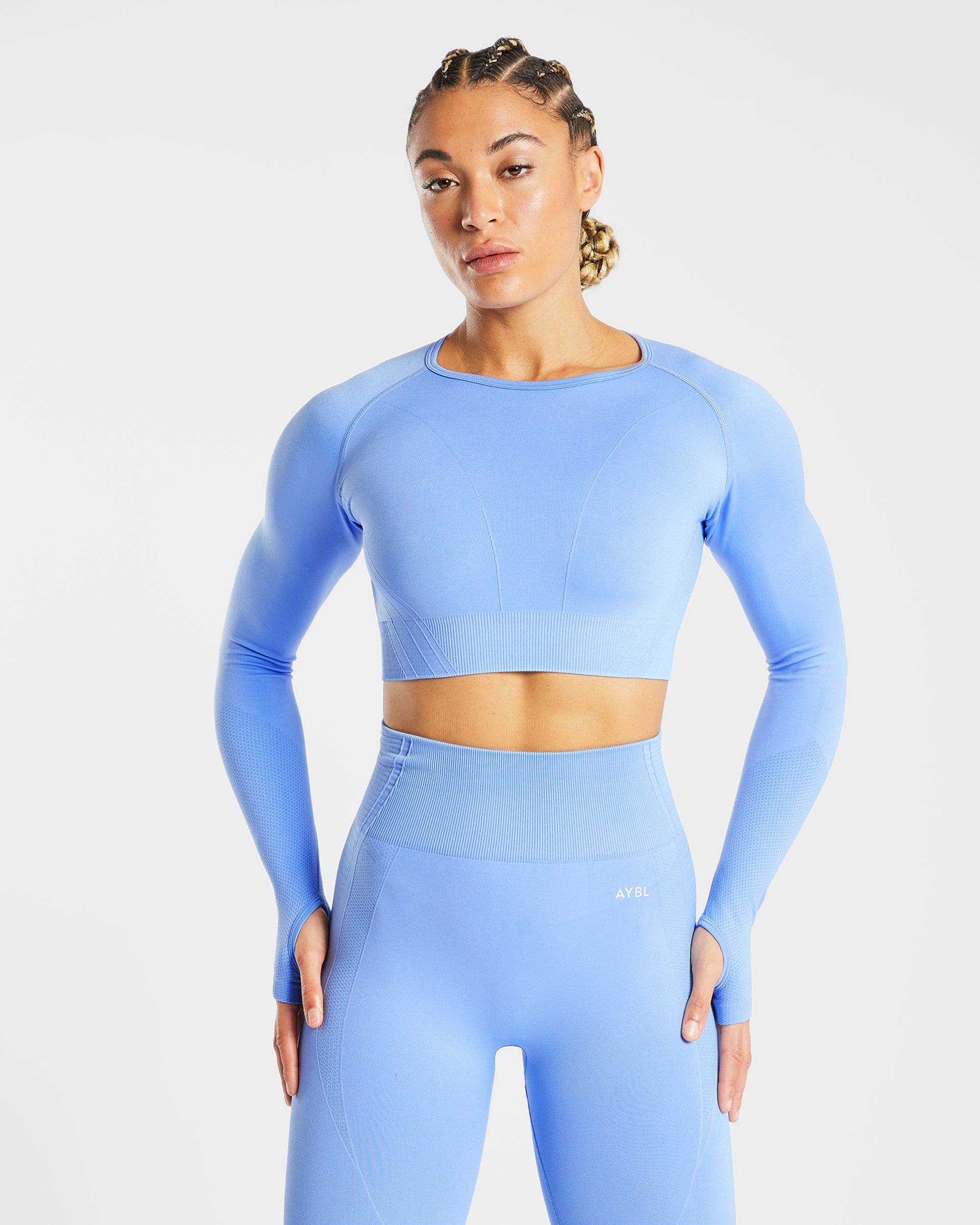 Balance V2 Seamless Long Sleeve Crop Top - Chambray Bleu