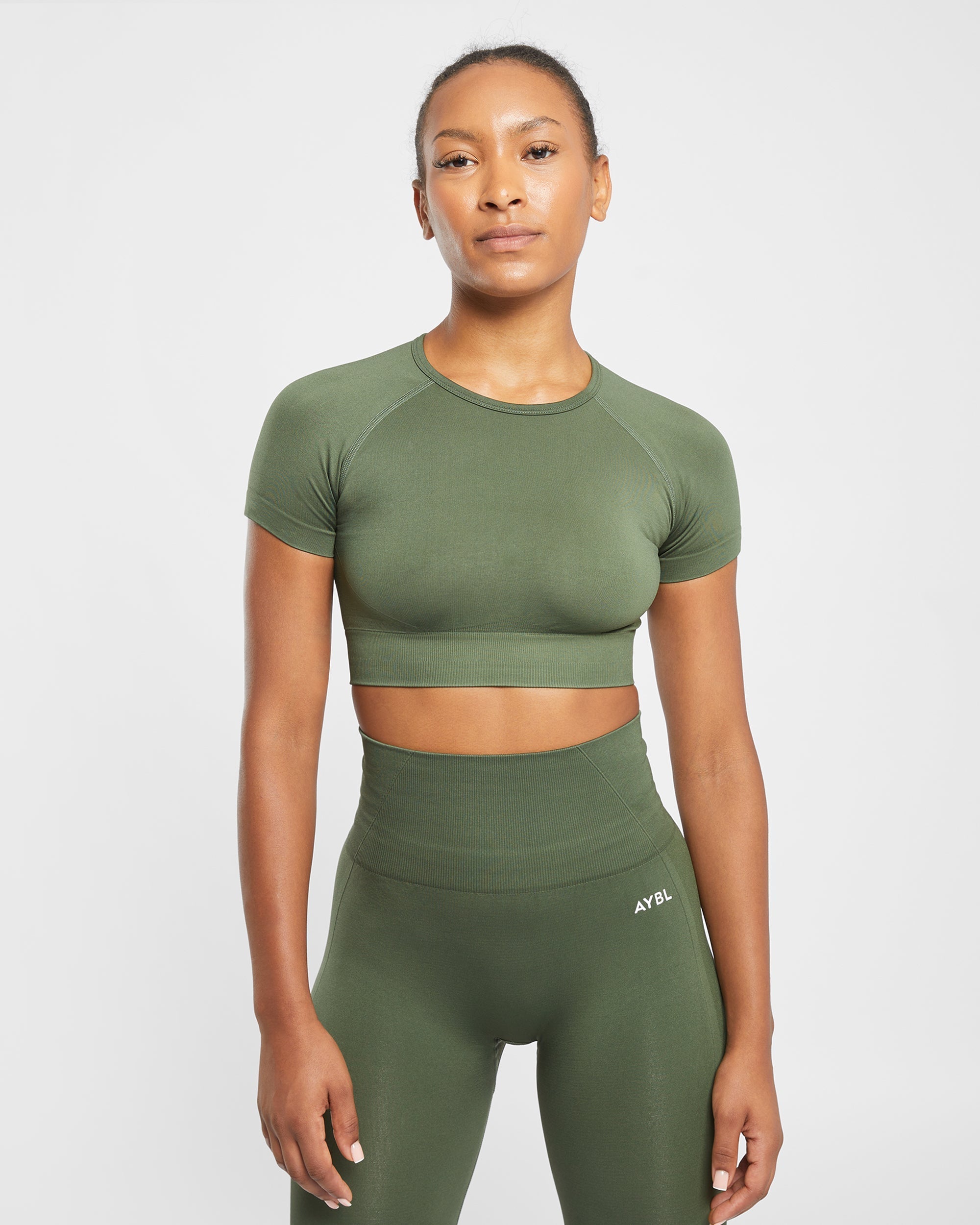 Empower Seamless Crop Top - Khaki Vert