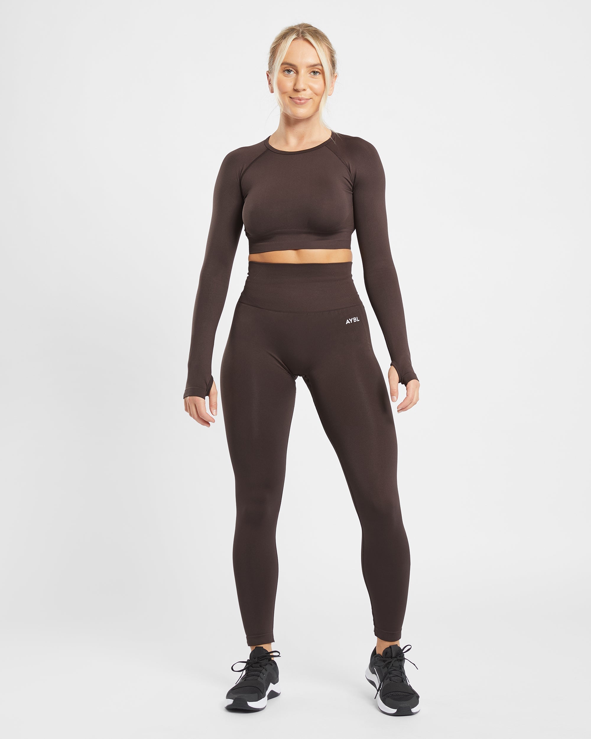 Empower Seamless Long Sleeve Crop Top - Cocoa Marron