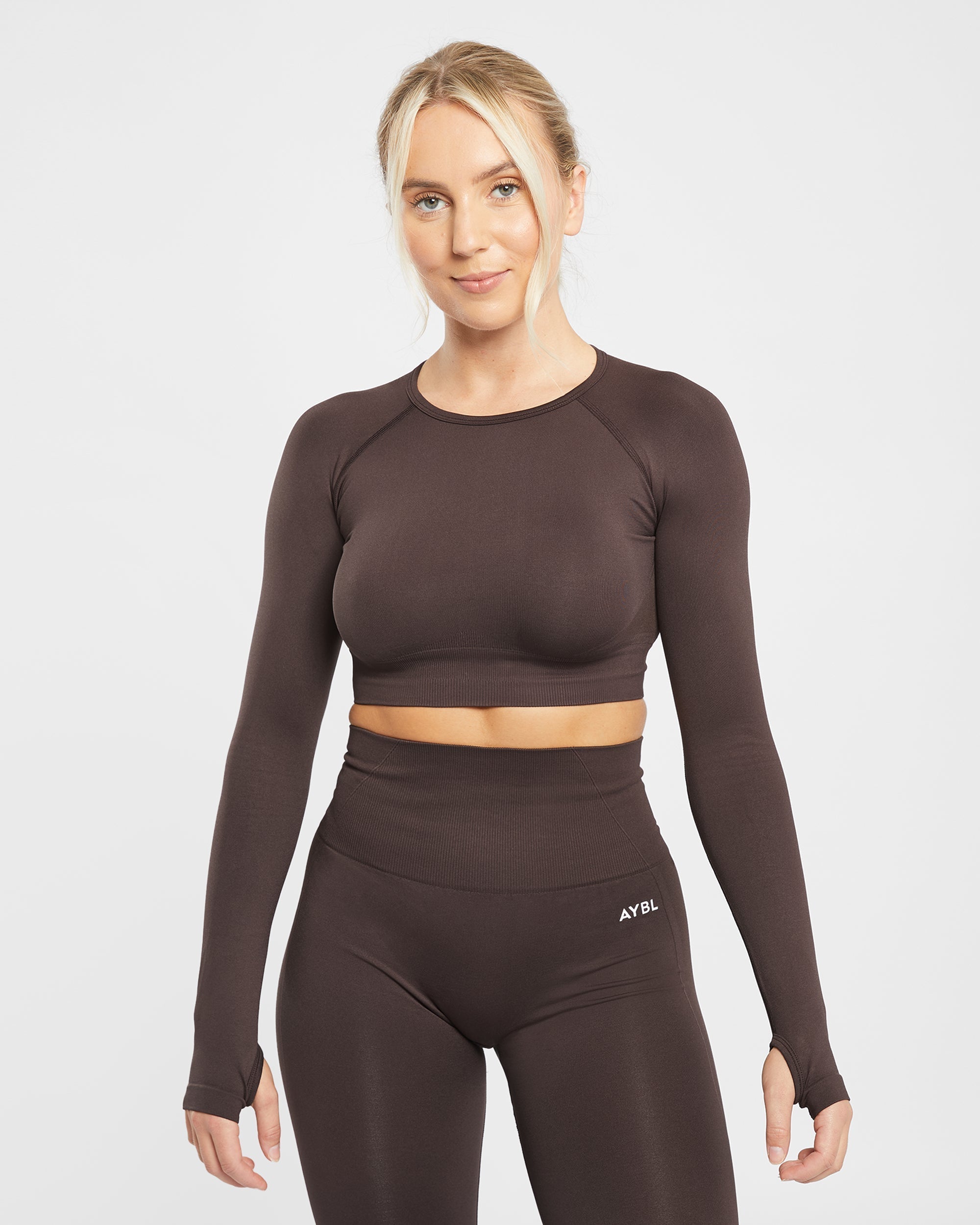 Empower Seamless Long Sleeve Crop Top - Cocoa Marron